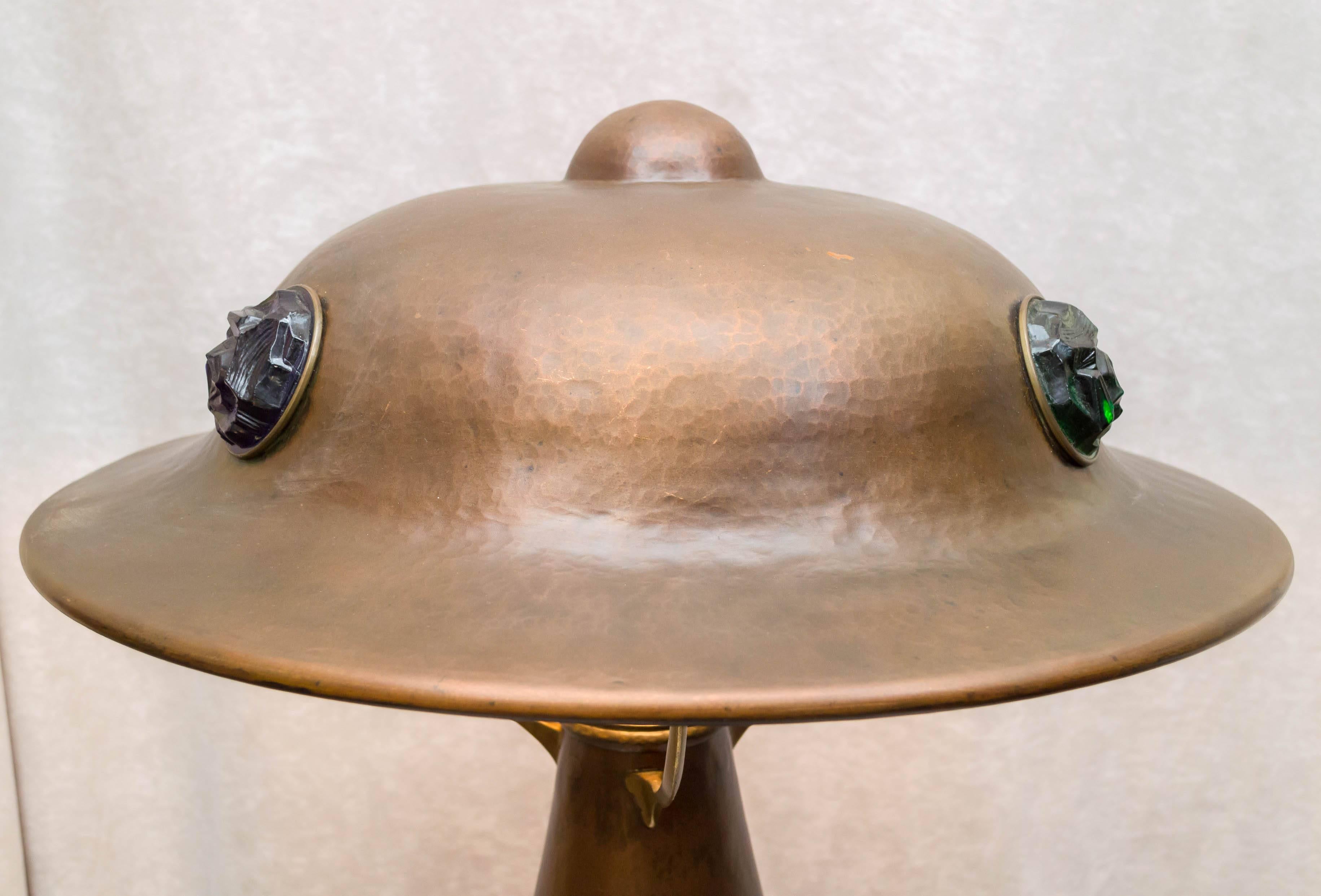 Monumental Austrian Arts & Crafts Hammered Copper Table Lamp In Excellent Condition In Petaluma, CA
