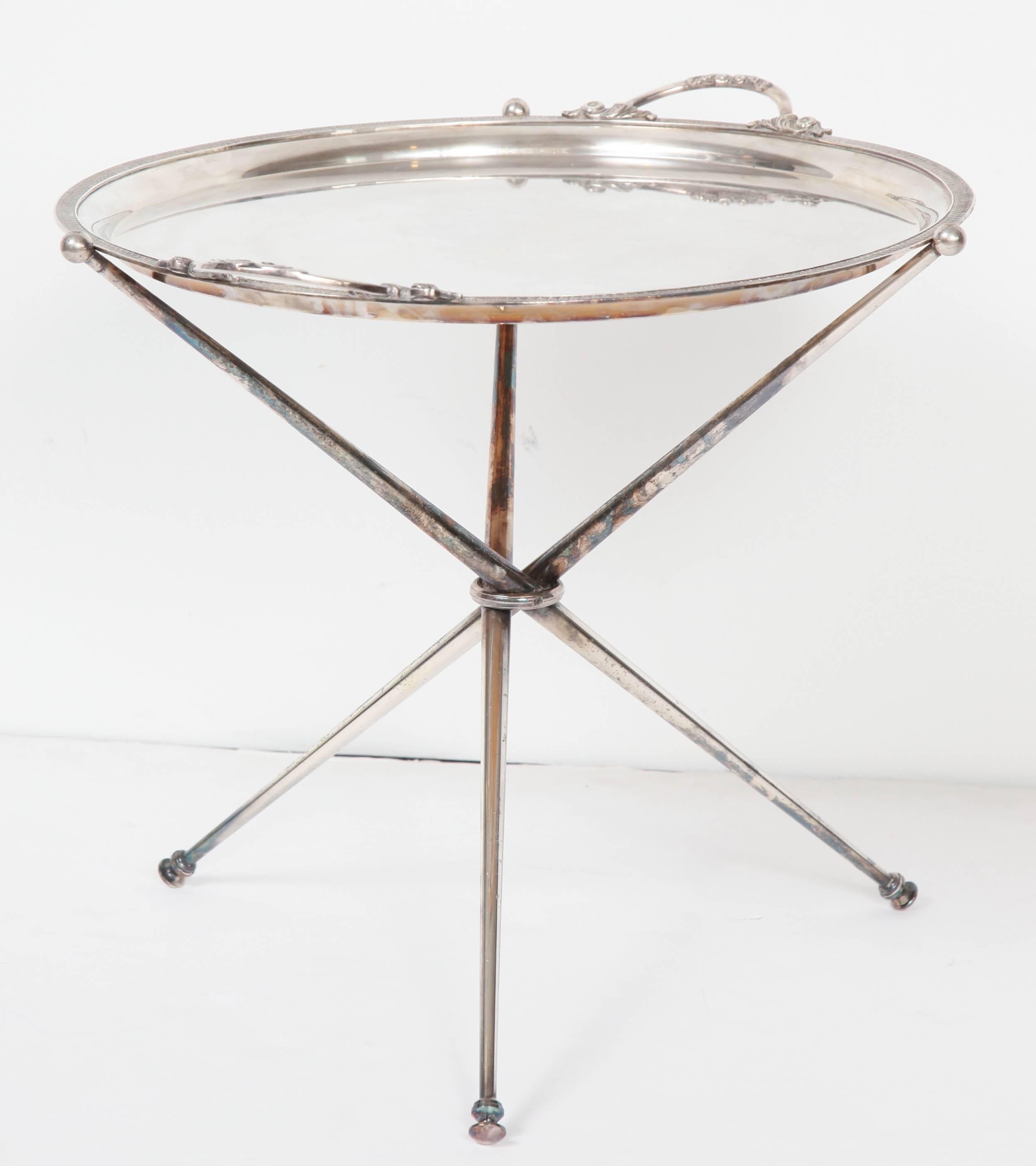 Silver Tray Table on Stand In Good Condition In New York, NY