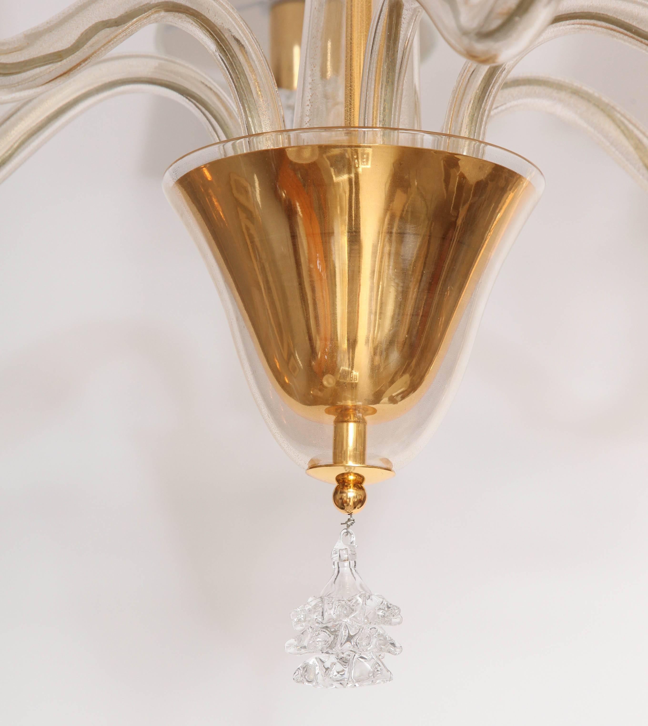 Murano Glass Six-Arm Chandelier In Excellent Condition In New York, NY