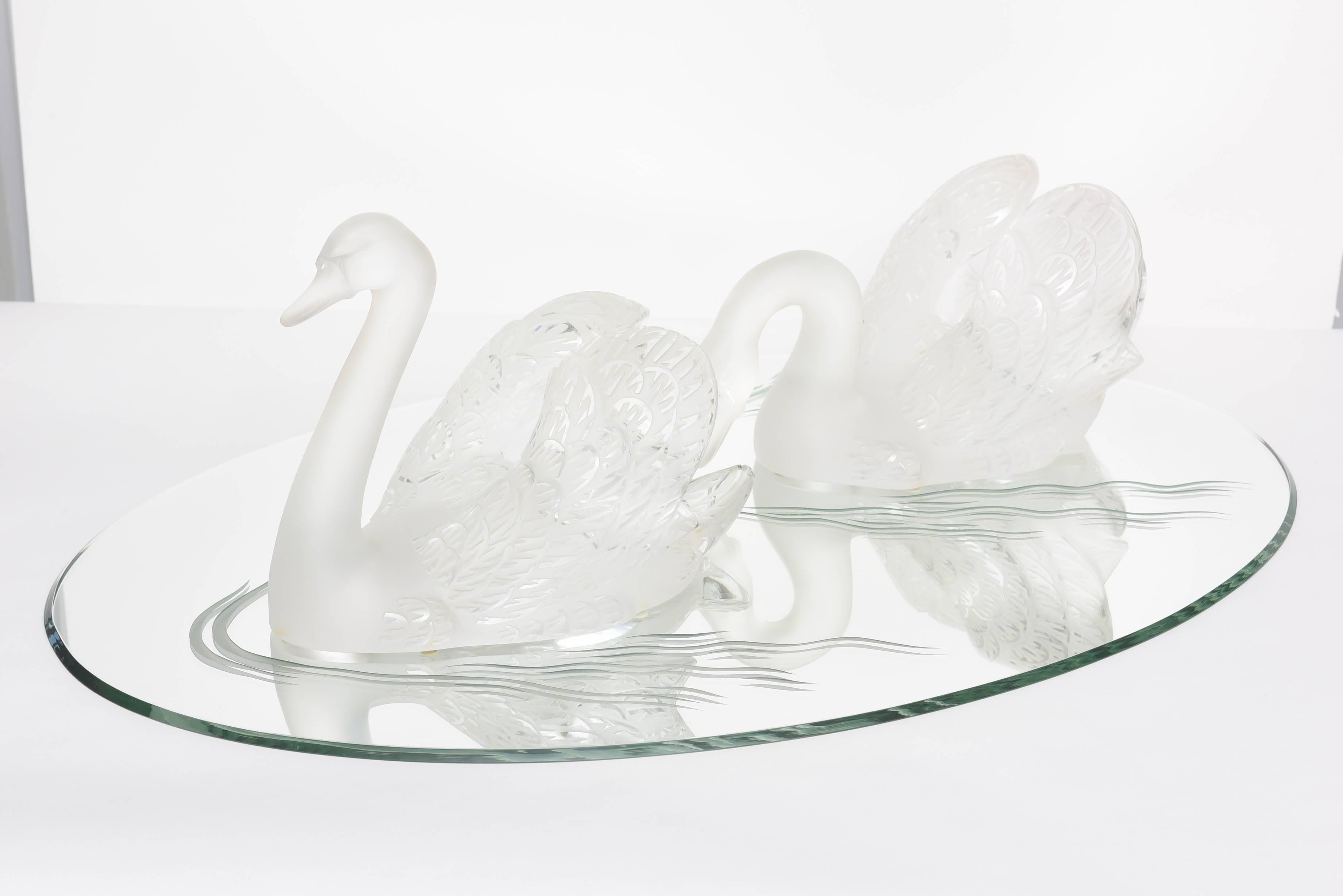 lalique swans with mirror