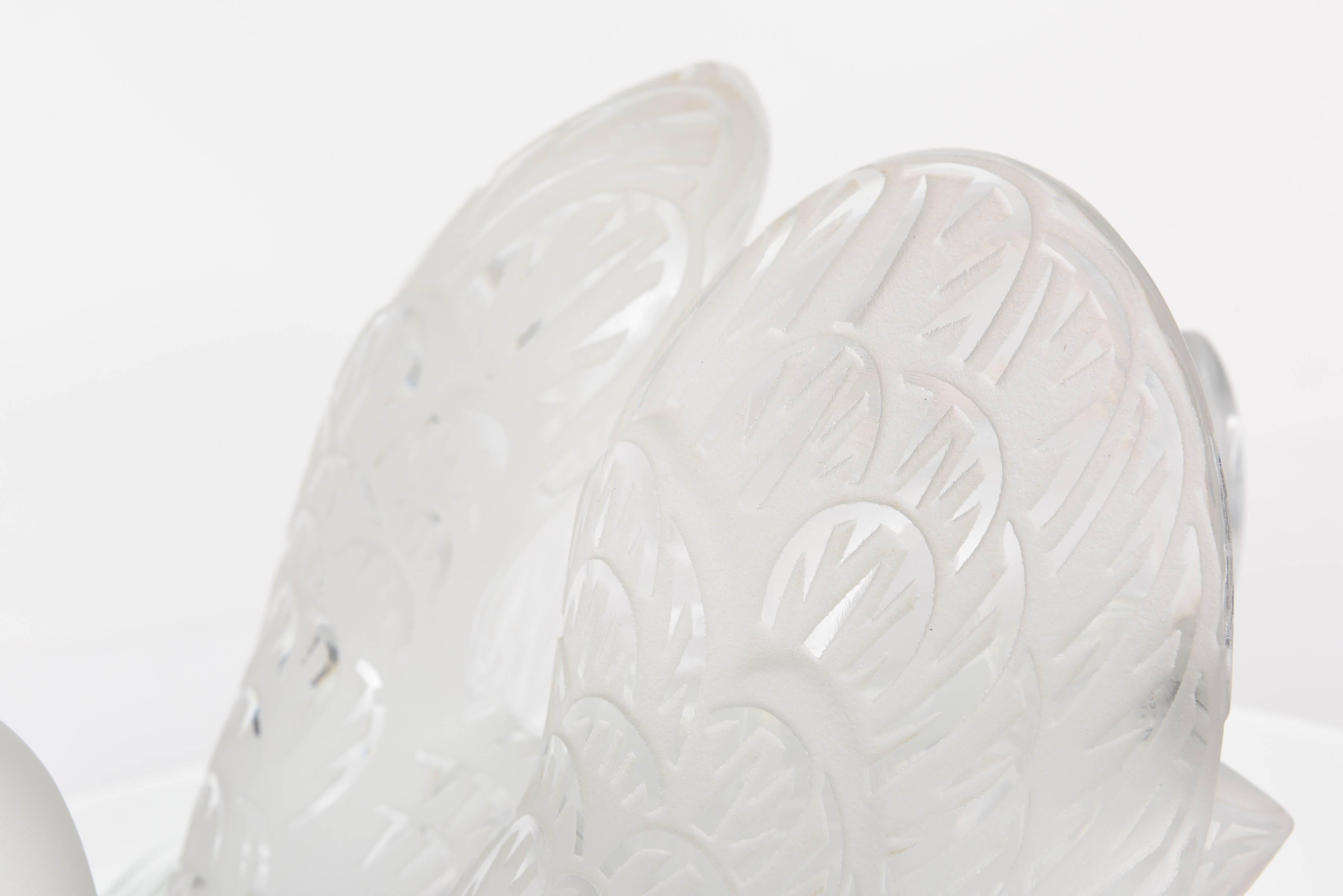 French Pair of Vintage Lalique Swans with Plateau