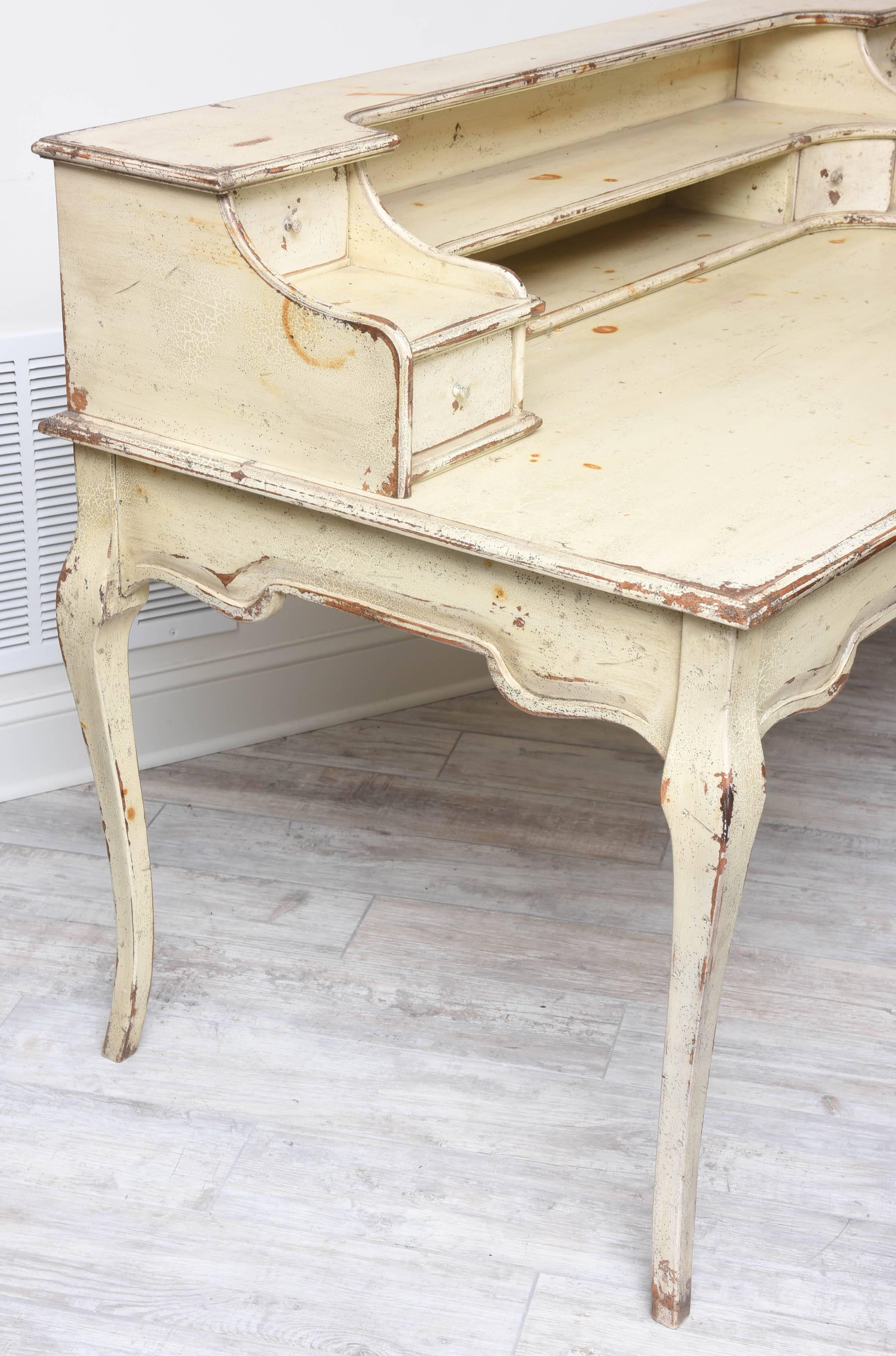 Large Painted Country French Desk In Good Condition In West Palm Beach, FL