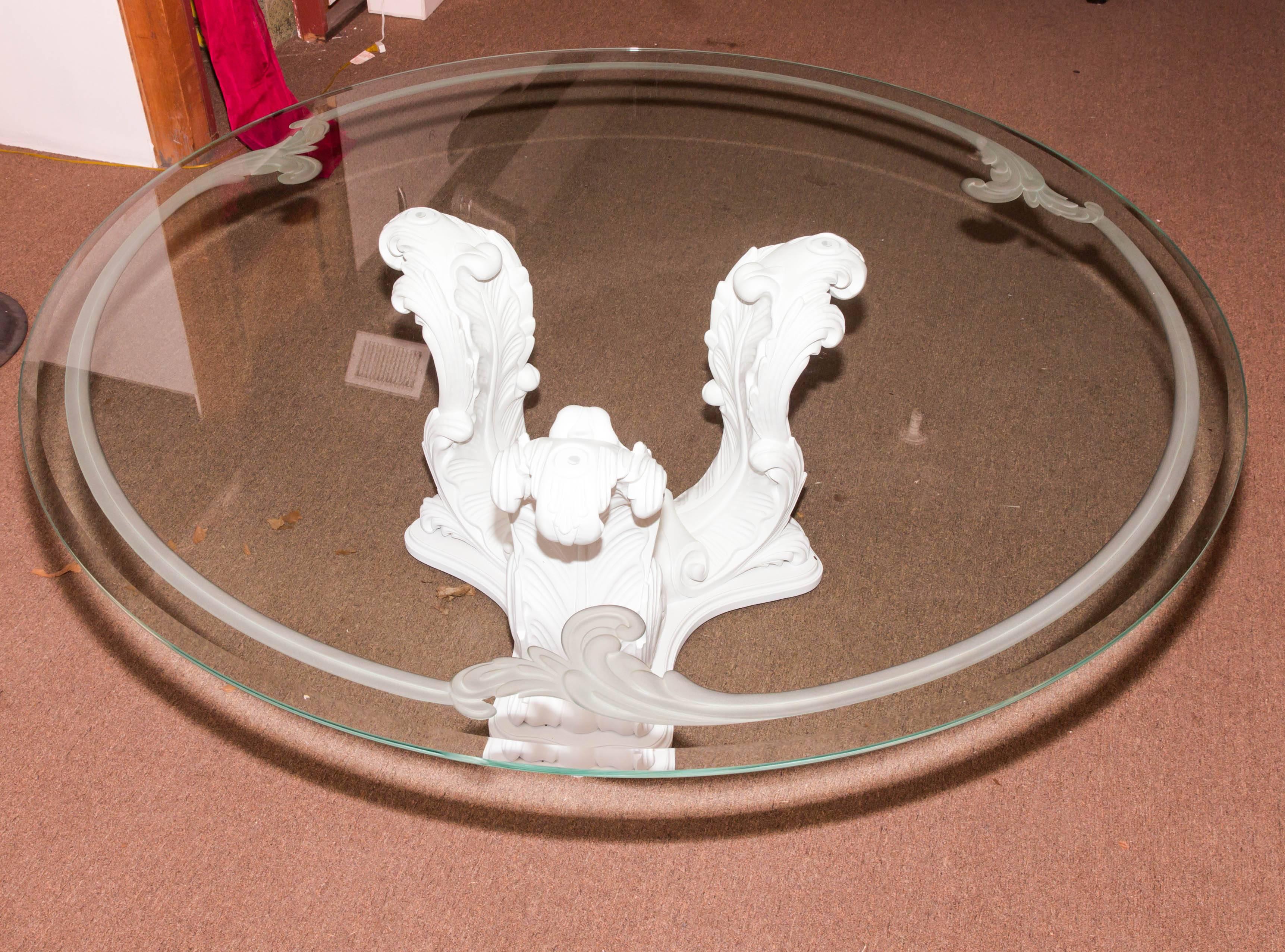 Italian Acanthus Leaf Architectural Design Round Dining Table with Glass Top