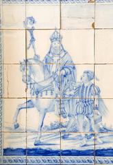 19th Century Dutch Delft Tile of Saint Nicholas and Zwarte Piet