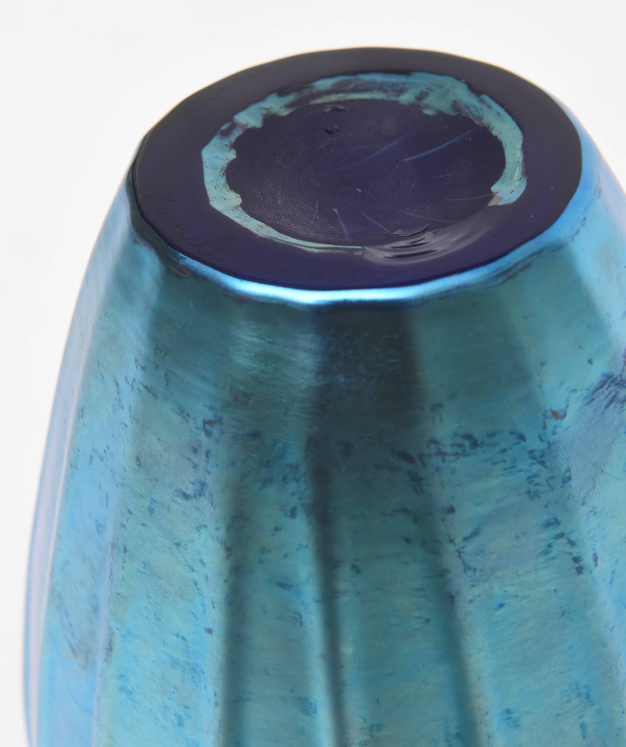 Tiffany Studios Blue Favrile  Ribbed Vase 2