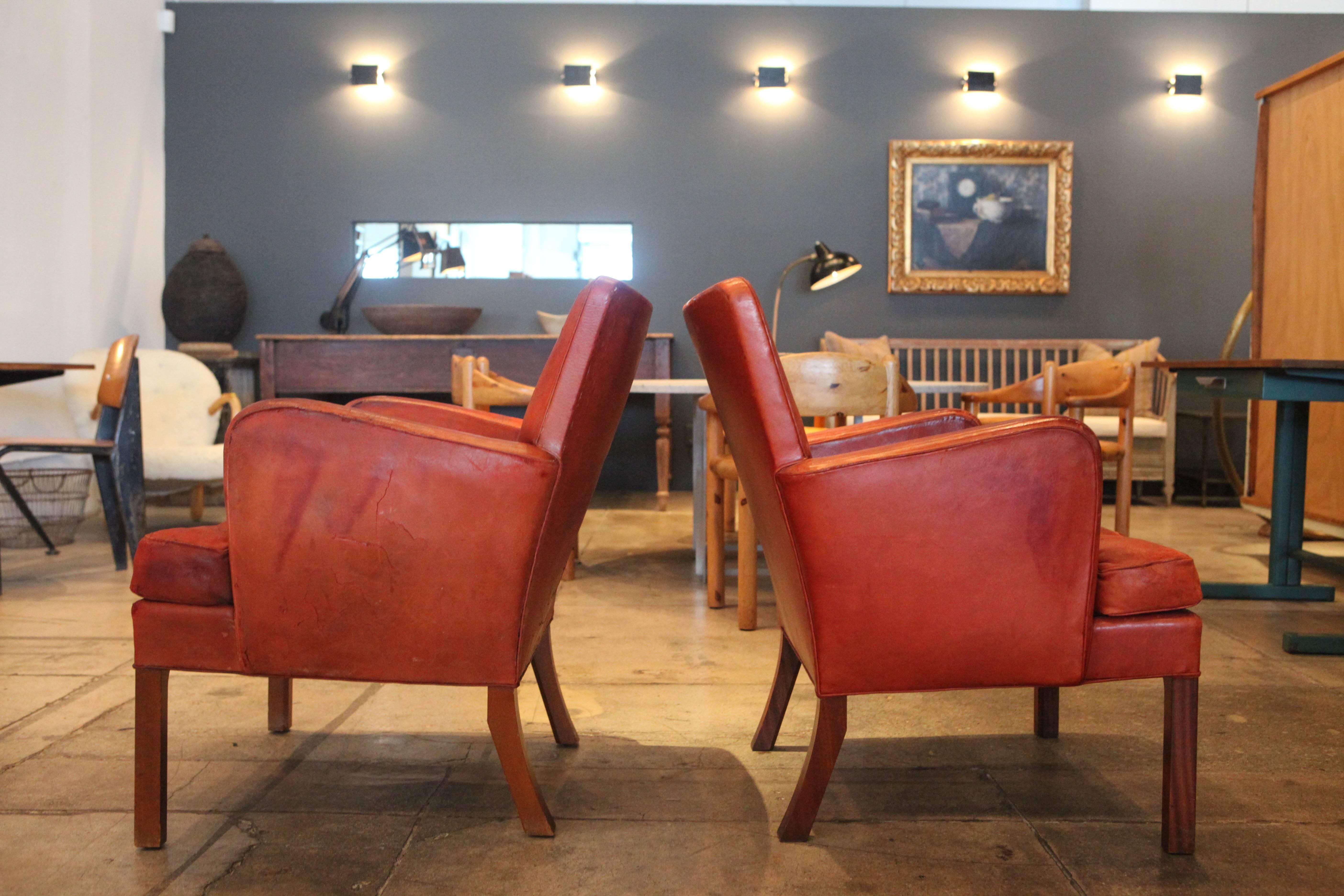 Mid-20th Century Pair of Kaare Klint Easy Chairs, Denmark, 1940