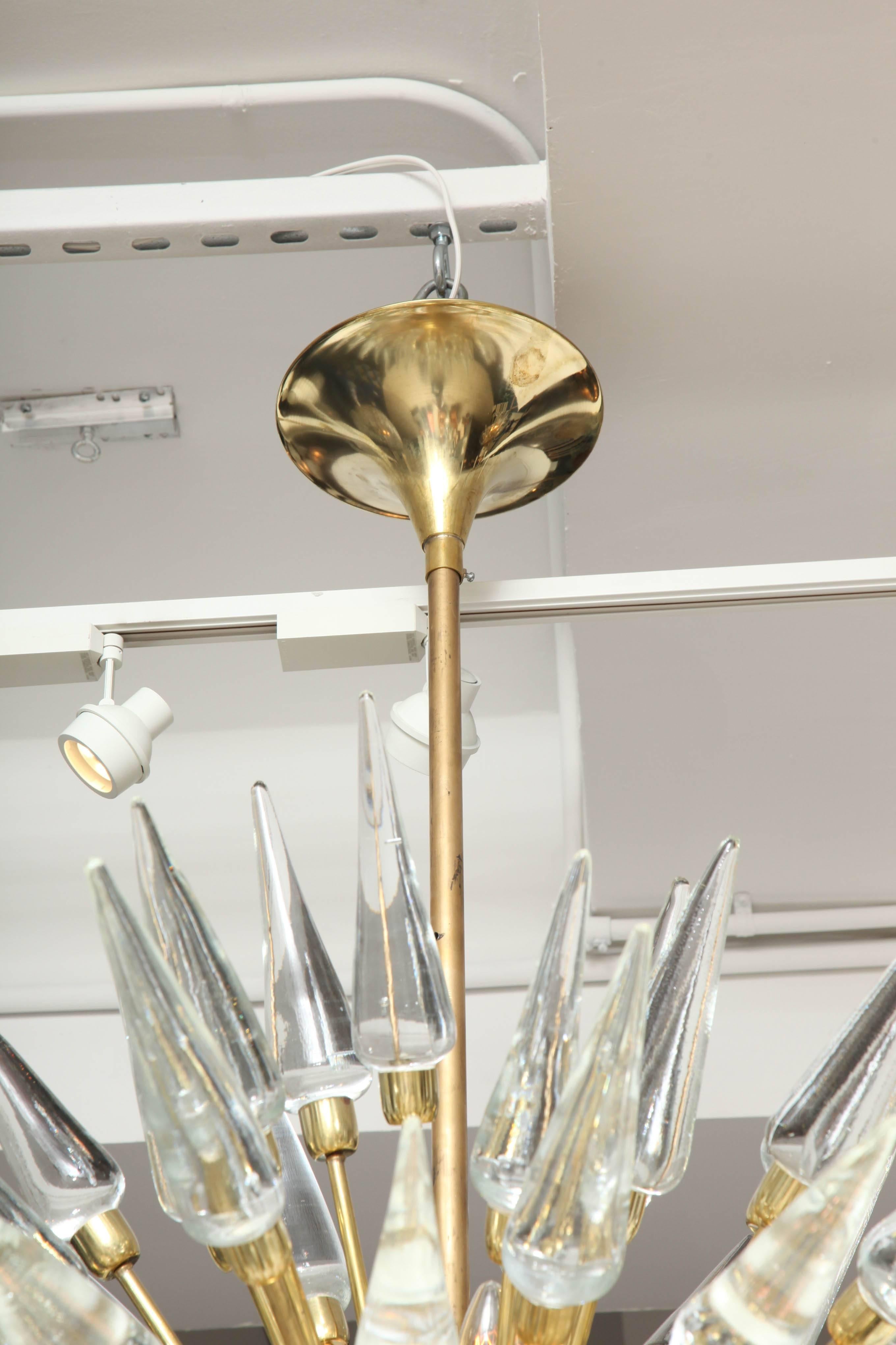 Italian Clear Murano Glass and Unlacquered Brass Sputnik Chandelier, Italy, 45