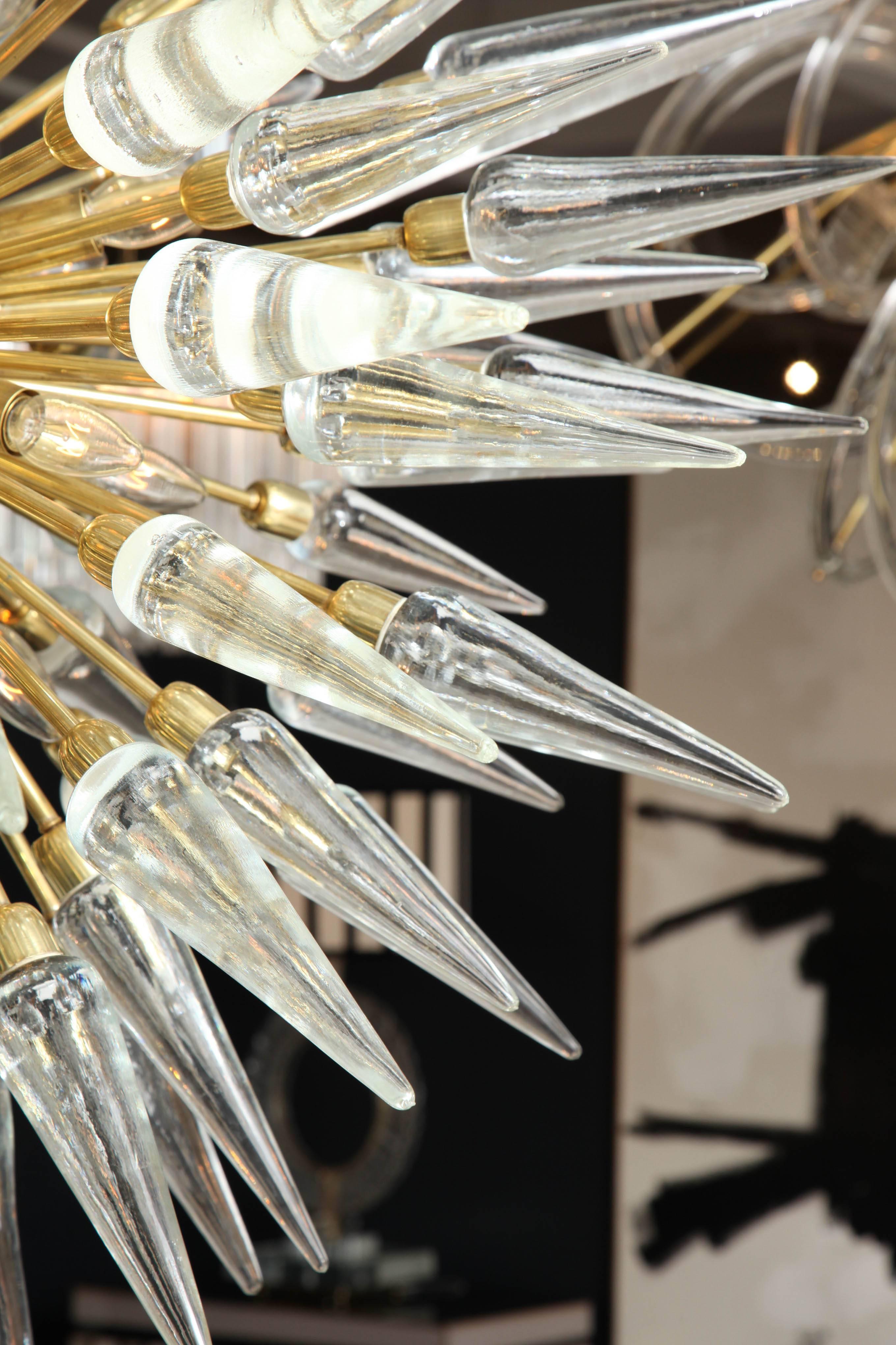 Clear Murano Glass and Unlacquered Brass Sputnik Chandelier, Italy, 45