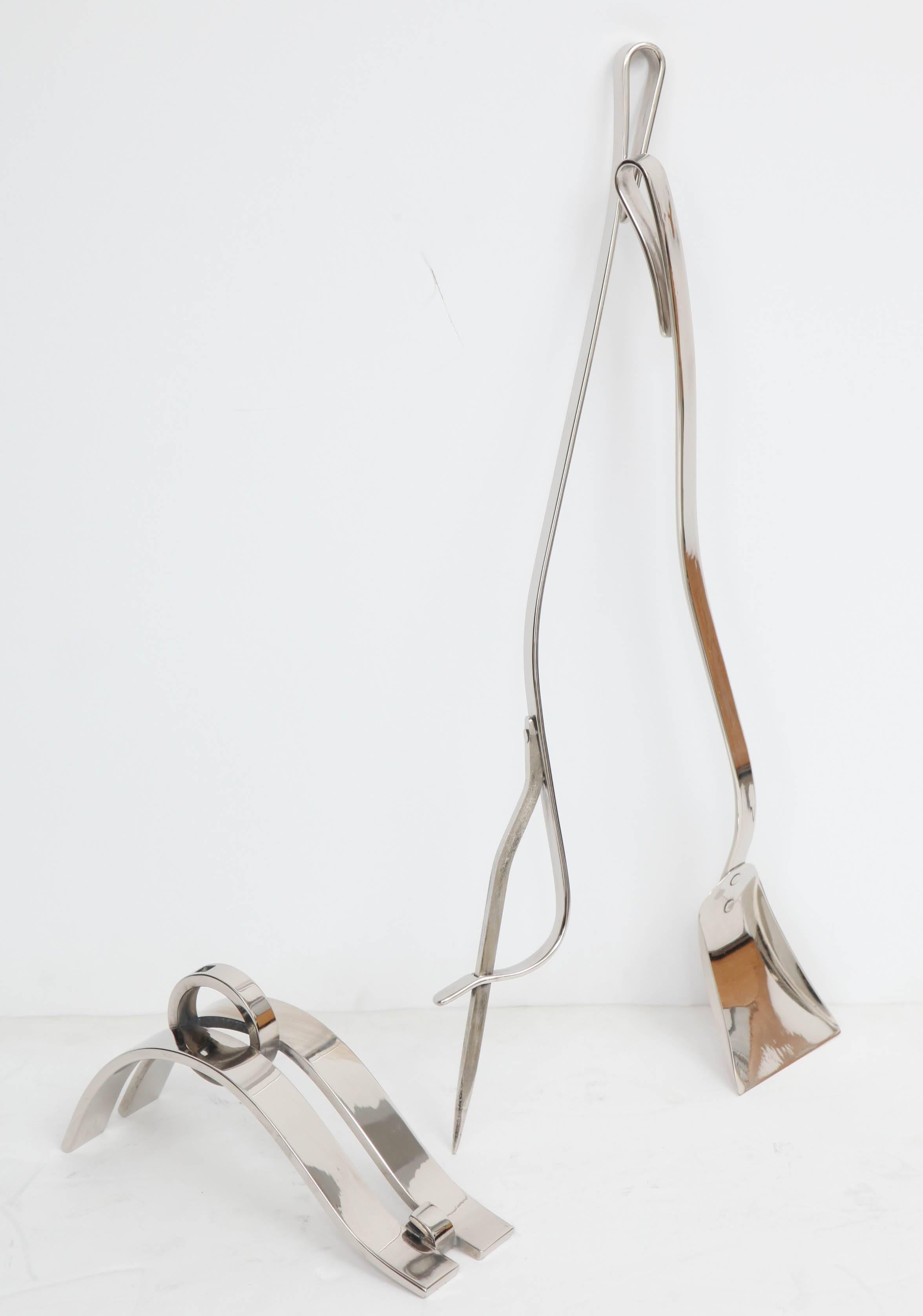 Herramientas de fuego modernistas de níquel pulido al estilo de Donald Deskey en venta 1