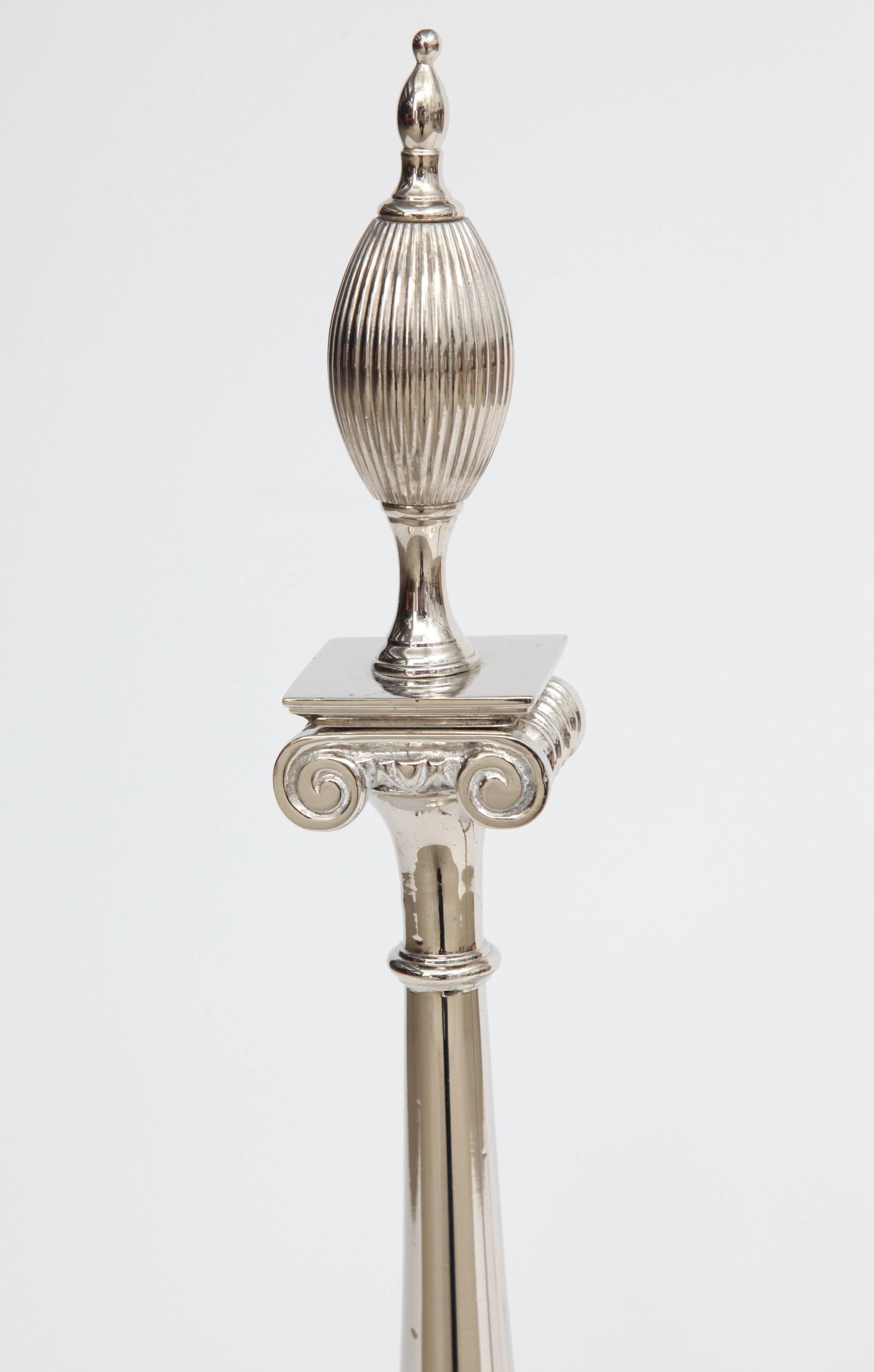 North American Art Deco Andirons with Fluted Finials For Sale