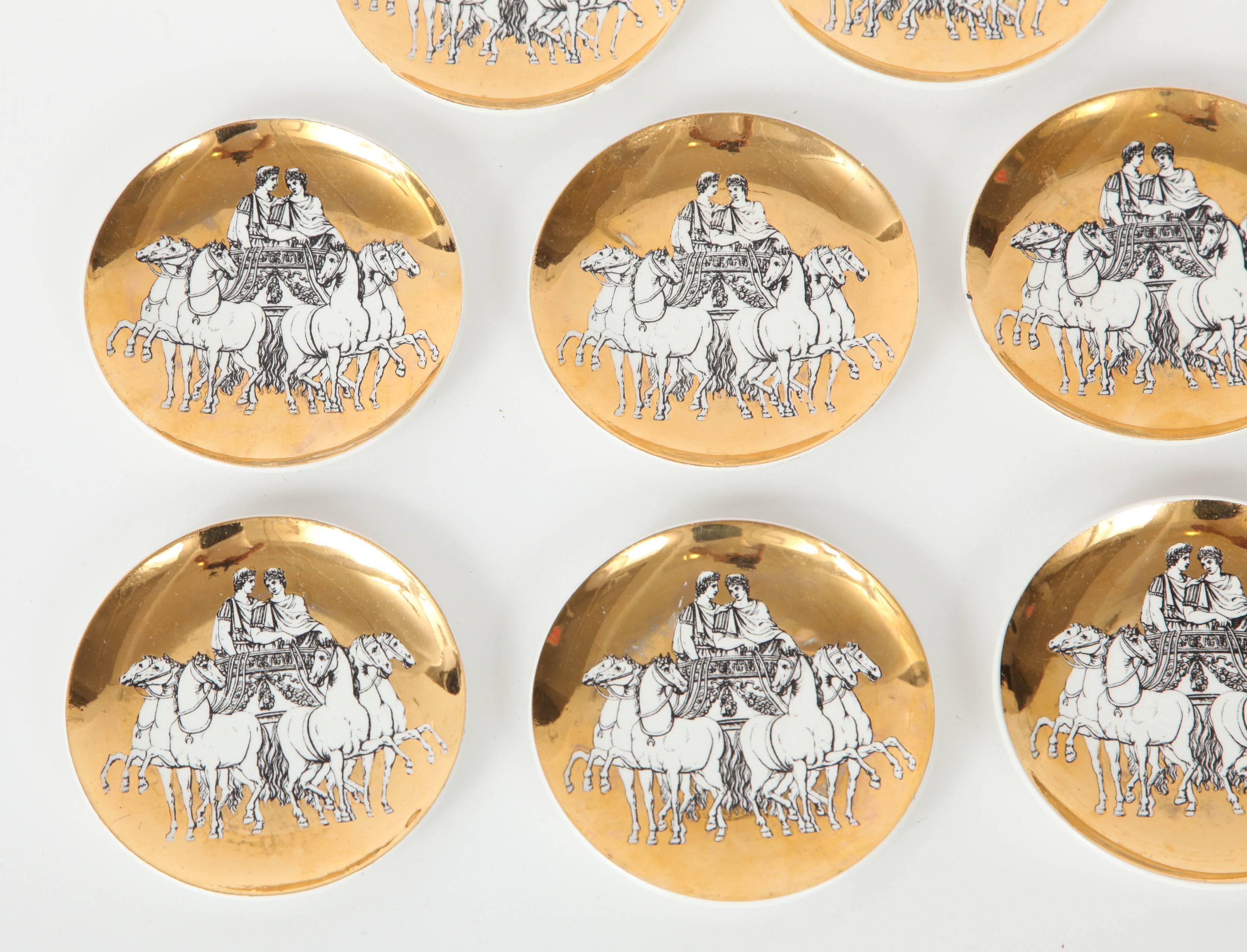 Eight Porcelain Coasters with Chariots by Fornasetti In Excellent Condition In New York, NY