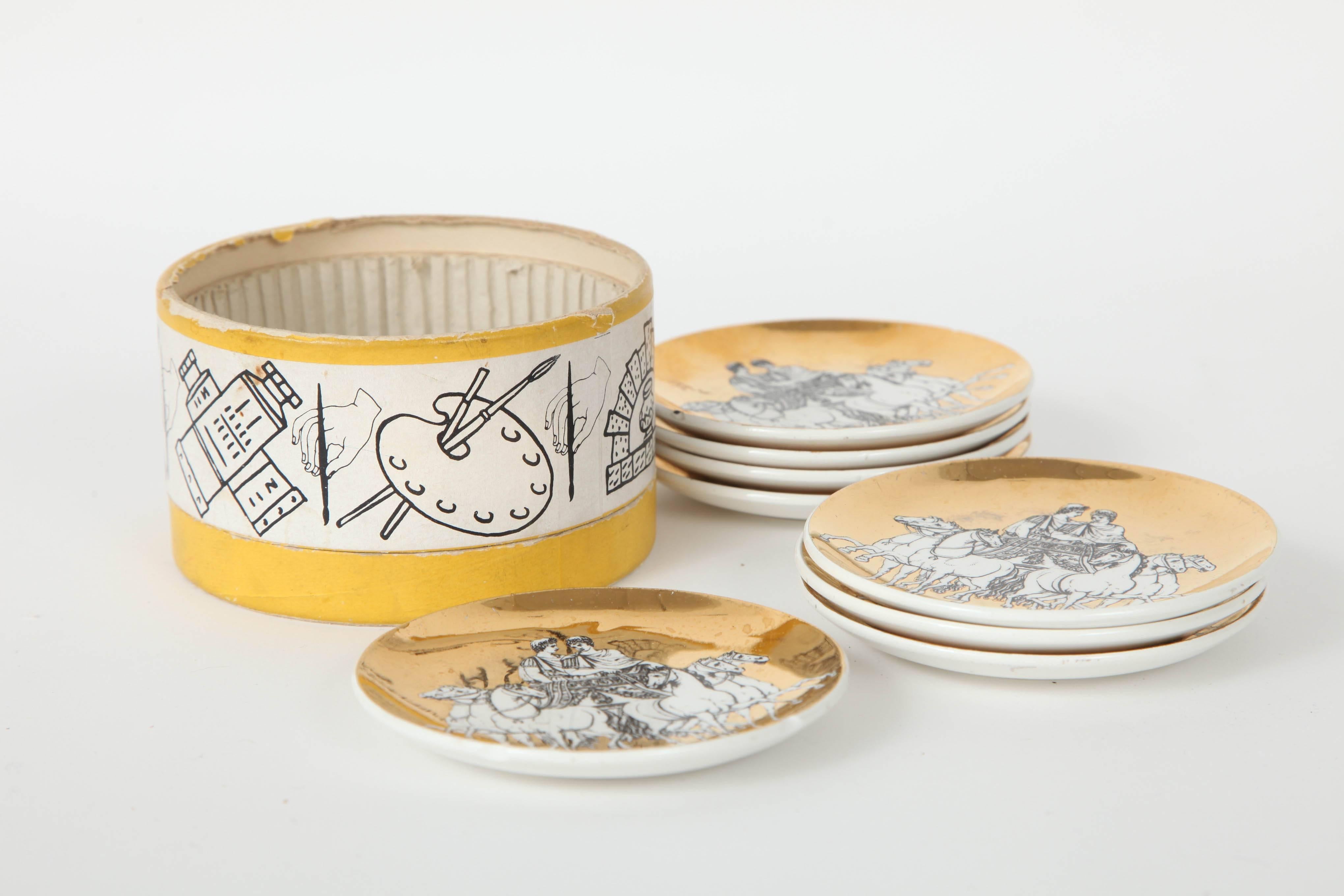 Eight Porcelain Coasters with Chariots by Fornasetti 1