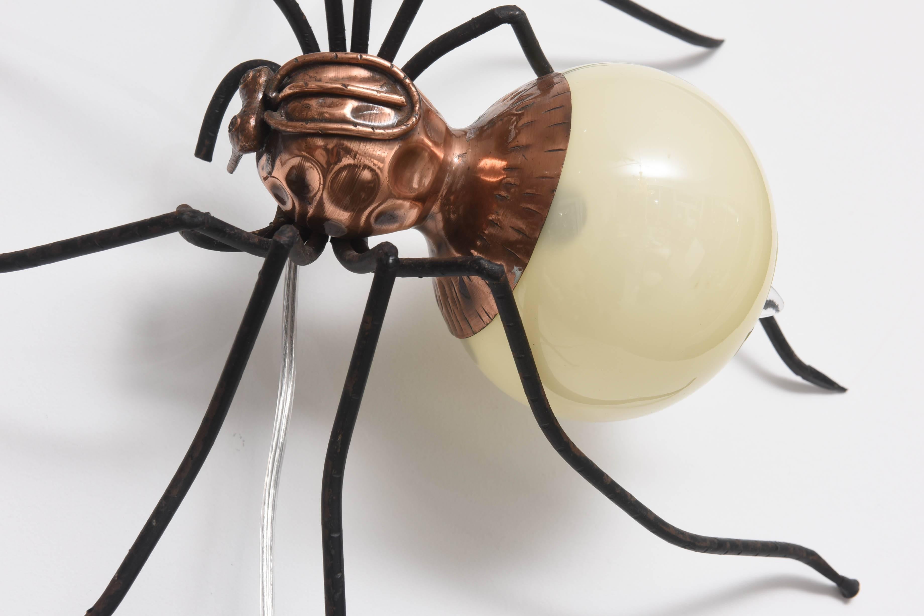 Outsider Art Pr. of Mid-Century Modern Artisan Spider Wall or Table Lamp, Murano Glass & Iron