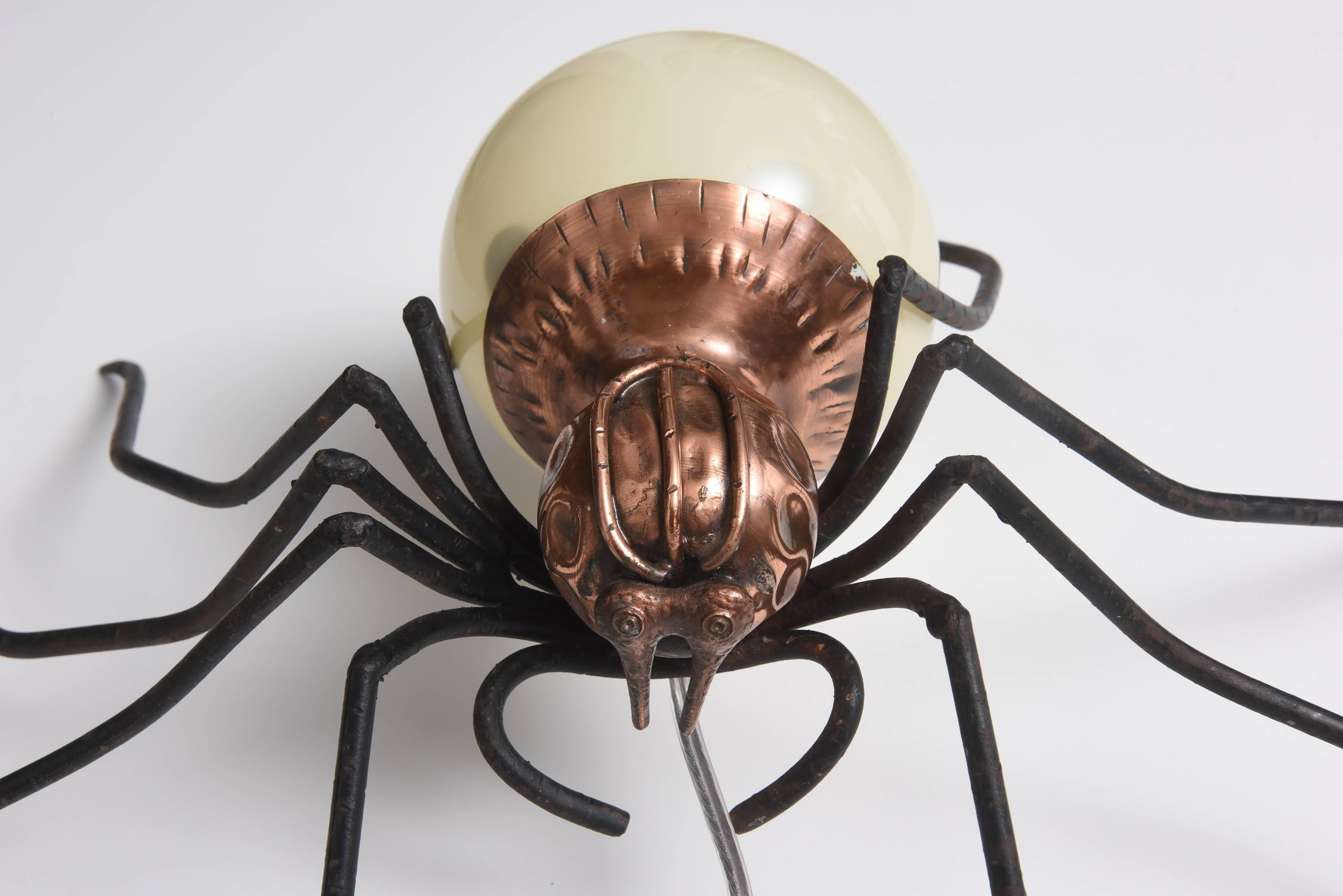 Pr. of Mid-Century Modern Artisan Spider Wall or Table Lamp, Murano Glass & Iron 2