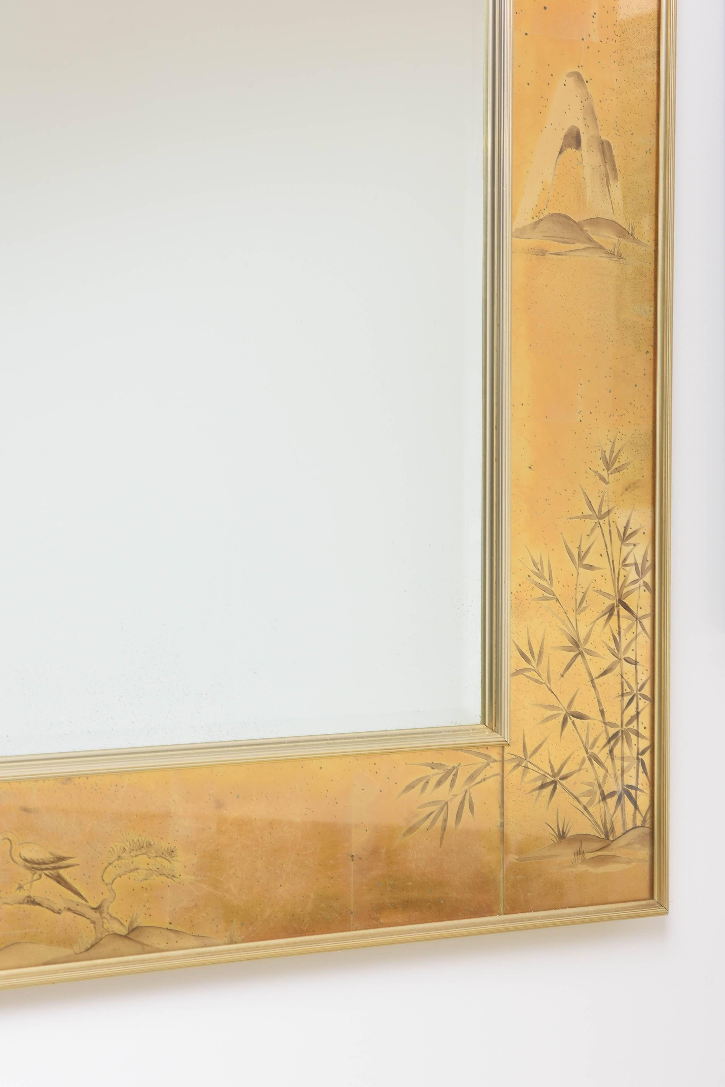 Modern La Barge Mirror with Églomisé Style Panels Depicting Chinoiserie Scenes in Gold