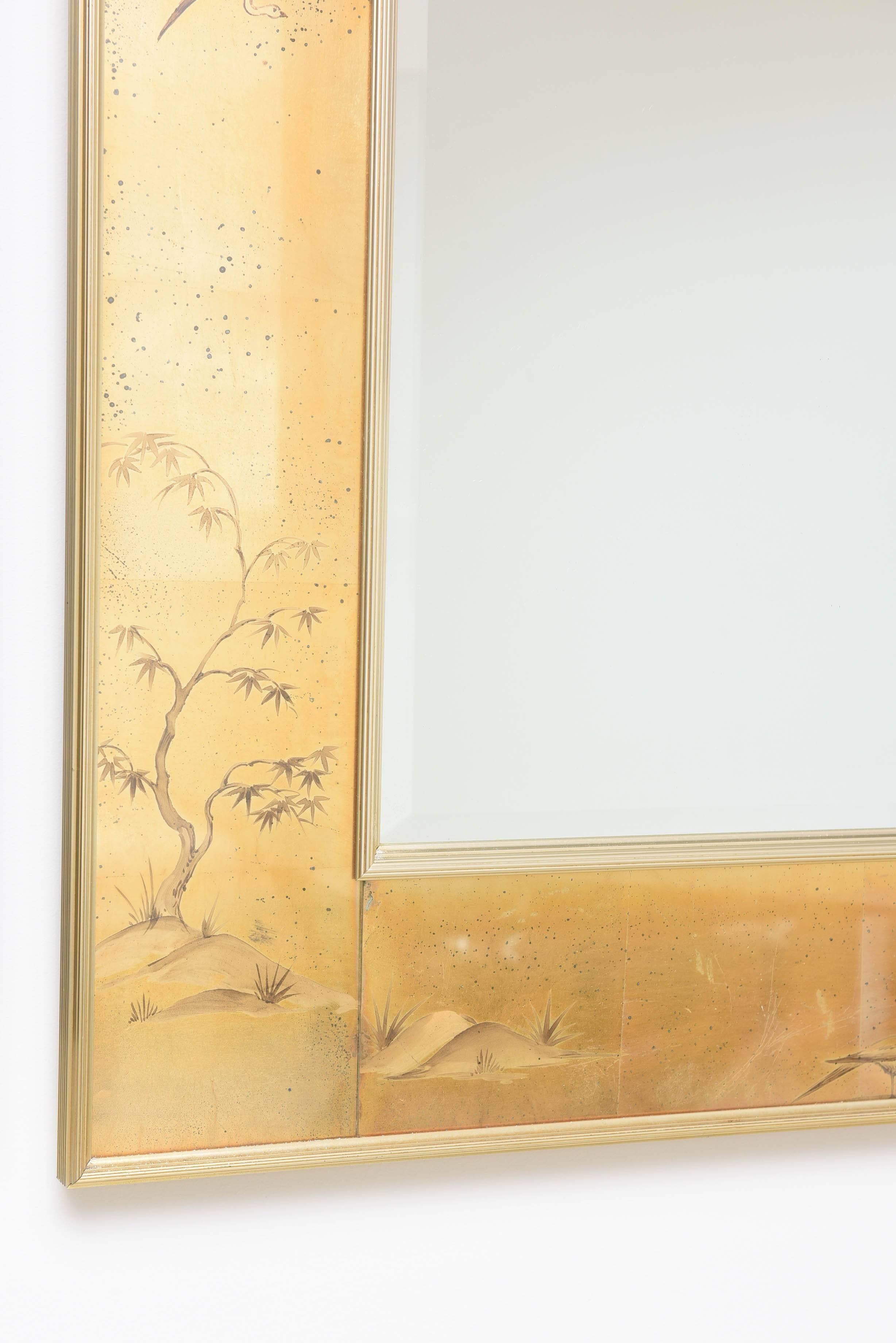 American La Barge Mirror with Églomisé Style Panels Depicting Chinoiserie Scenes in Gold
