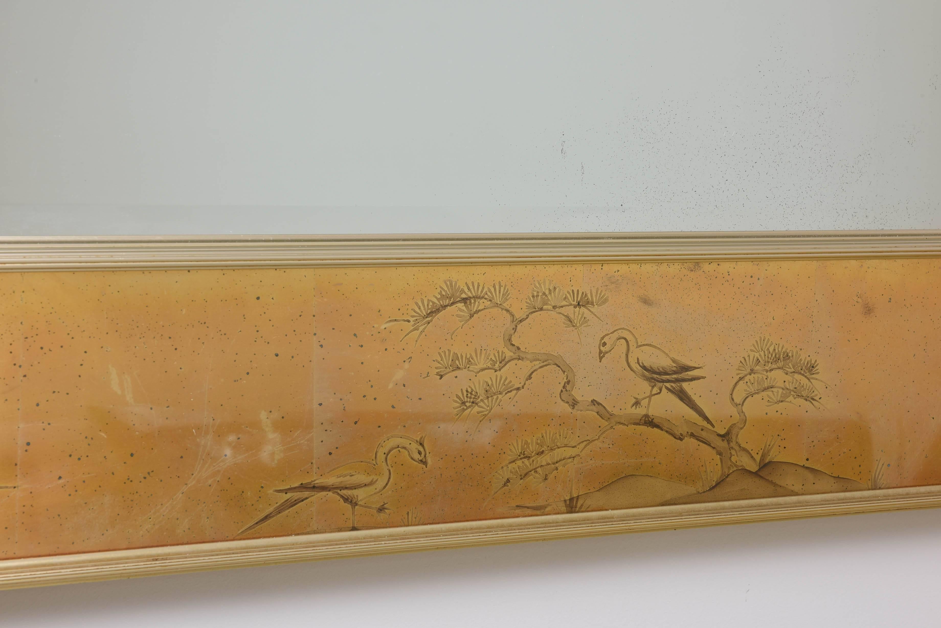 La Barge Mirror with Églomisé Style Panels Depicting Chinoiserie Scenes in Gold 1