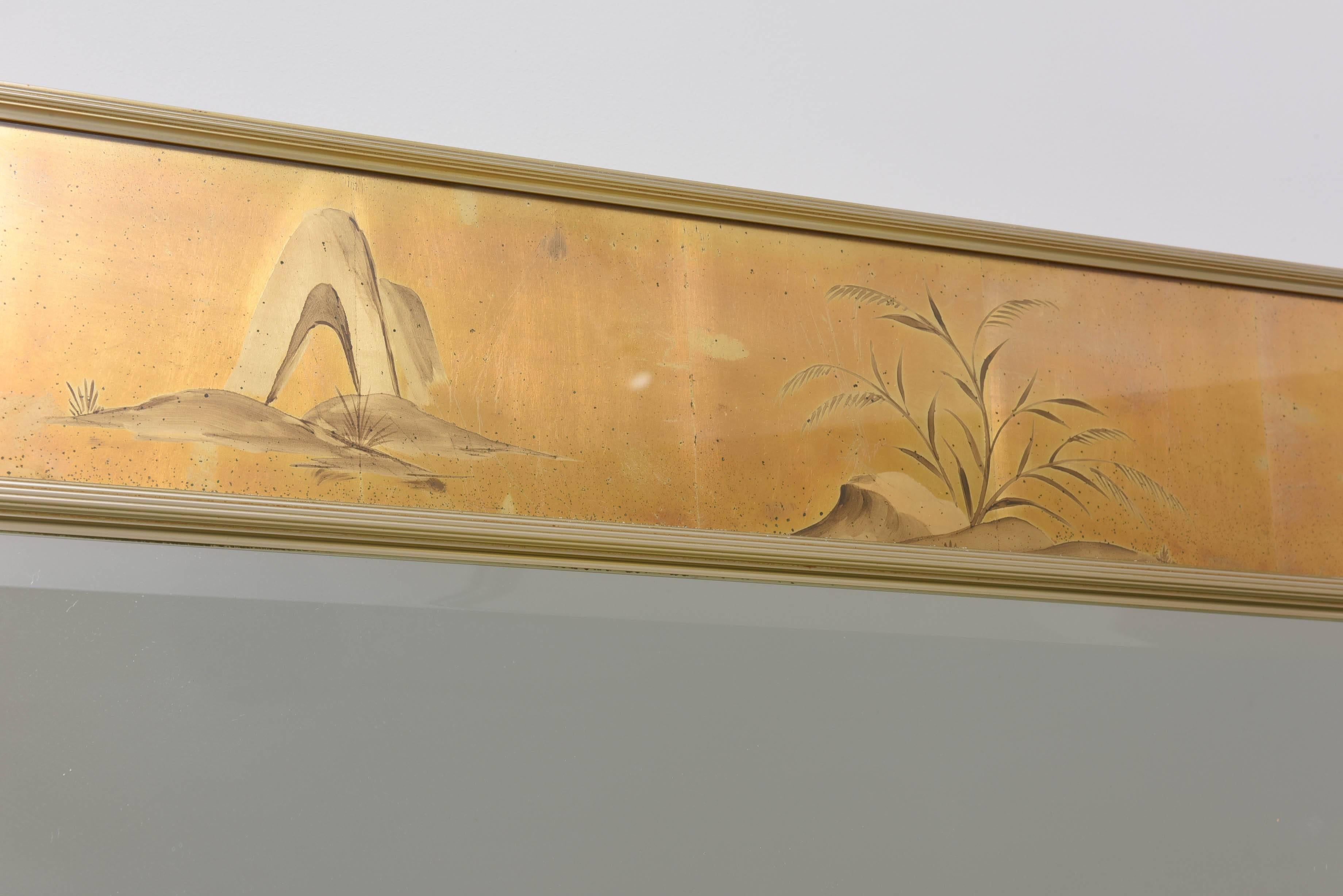 La Barge Mirror with Églomisé Style Panels Depicting Chinoiserie Scenes in Gold 2