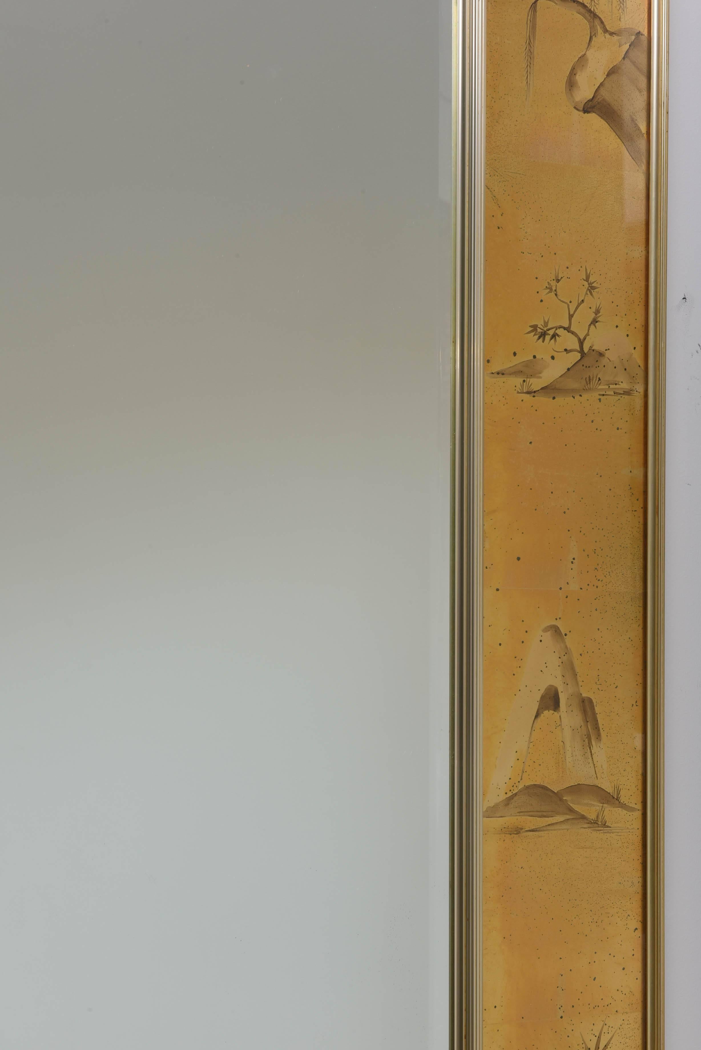 La Barge Mirror with Églomisé Style Panels Depicting Chinoiserie Scenes in Gold 3
