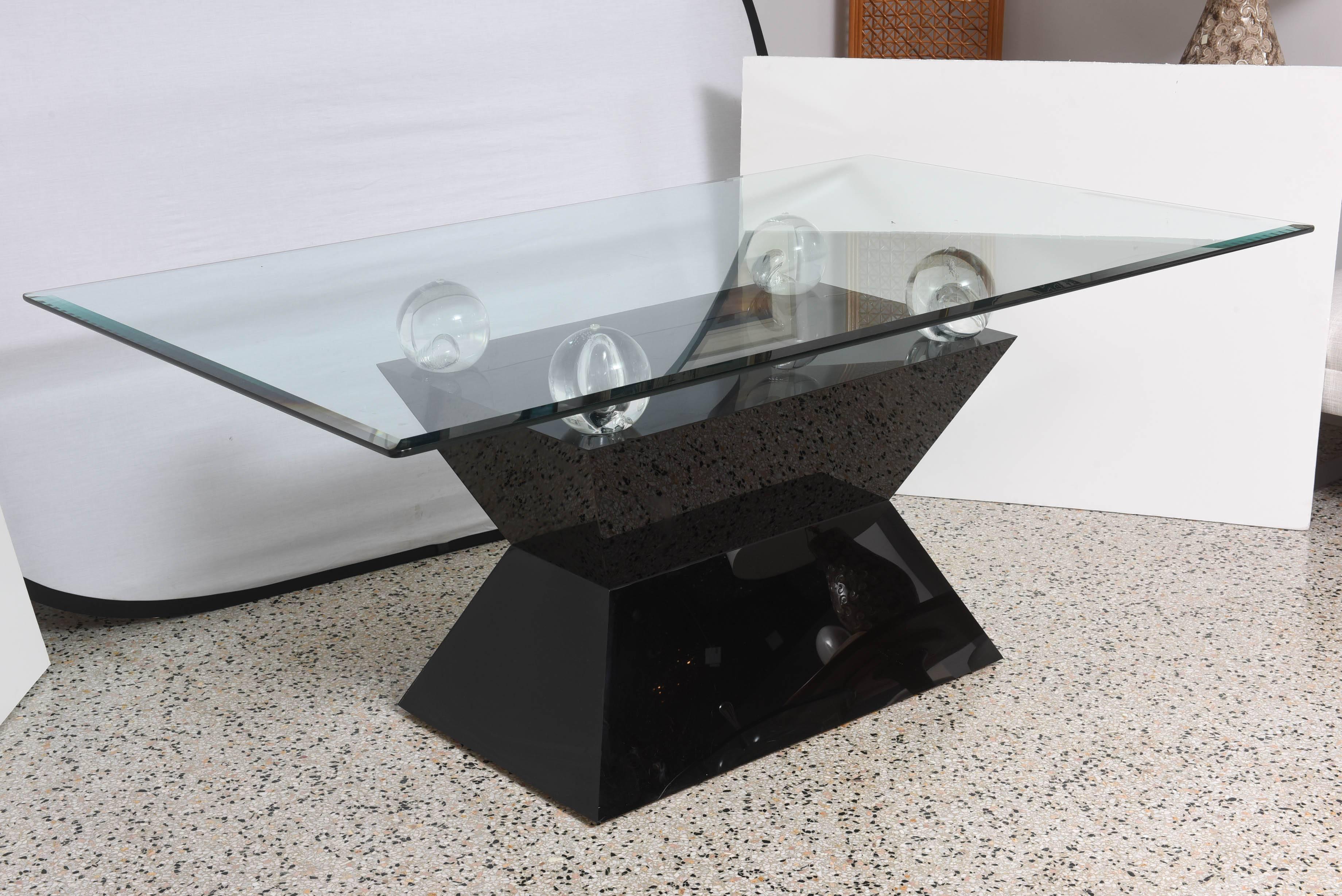 20th Century Rectangular Dining Table, Black Laminate, Lucite and Glass in Willy Rizzo Manner