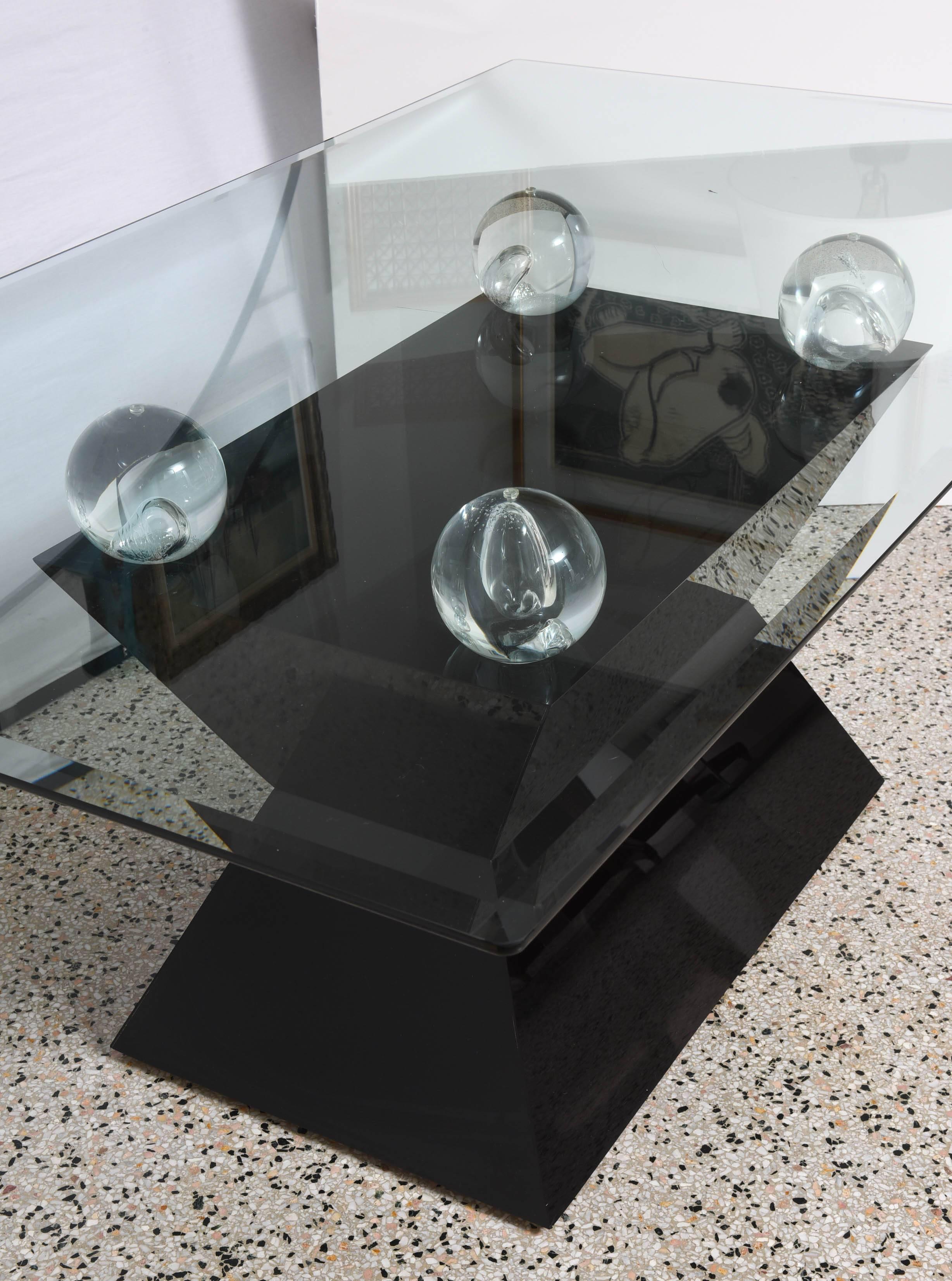 Rectangular Dining Table, Black Laminate, Lucite and Glass in Willy Rizzo Manner 1