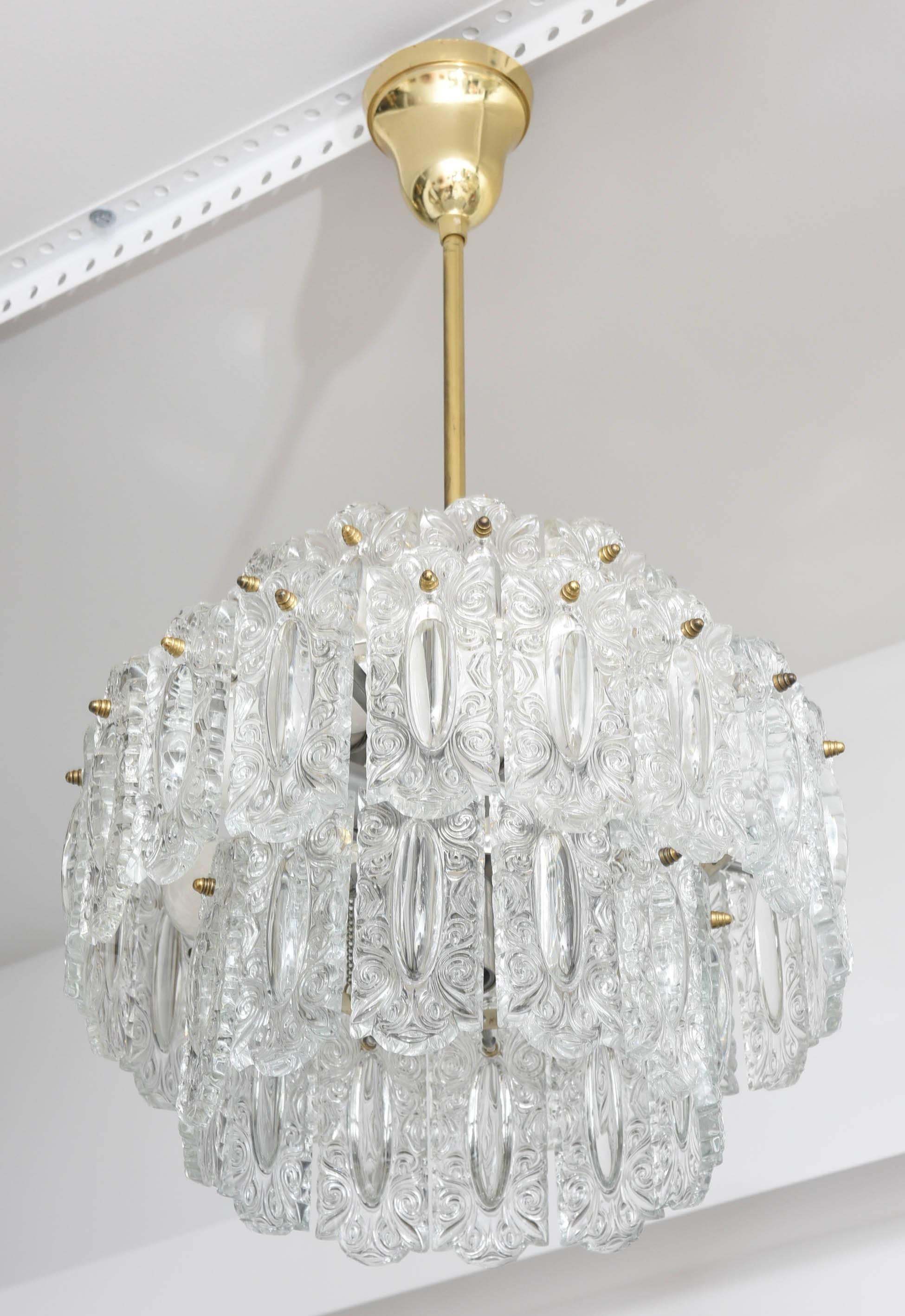 Hollywood Regency Style Glass Floral Panel Chandelier, Germany, circa 1960s 1