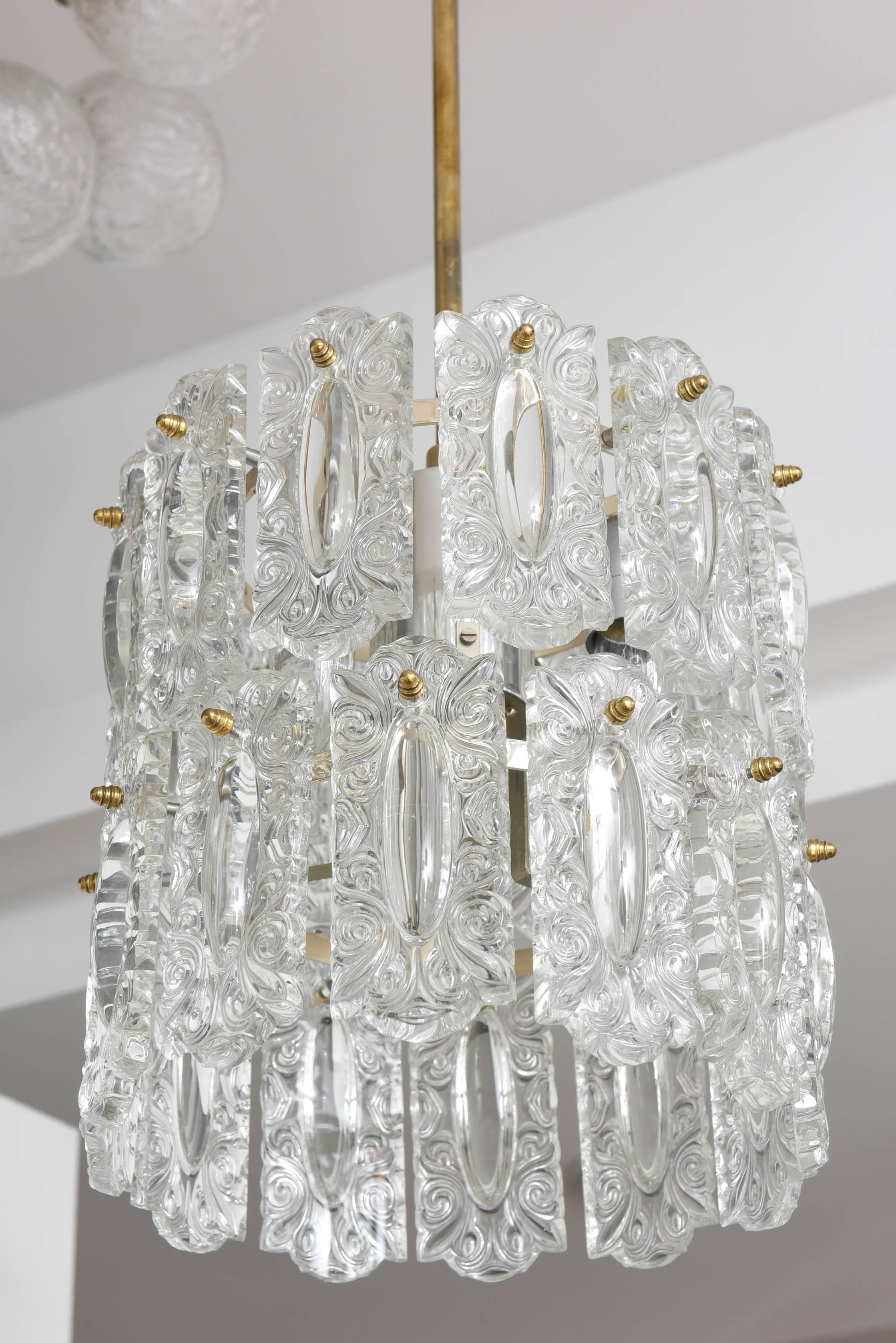 Molded Hollywood Regency Polished Brass and Glass Chandelier, Germany, circa 1960s