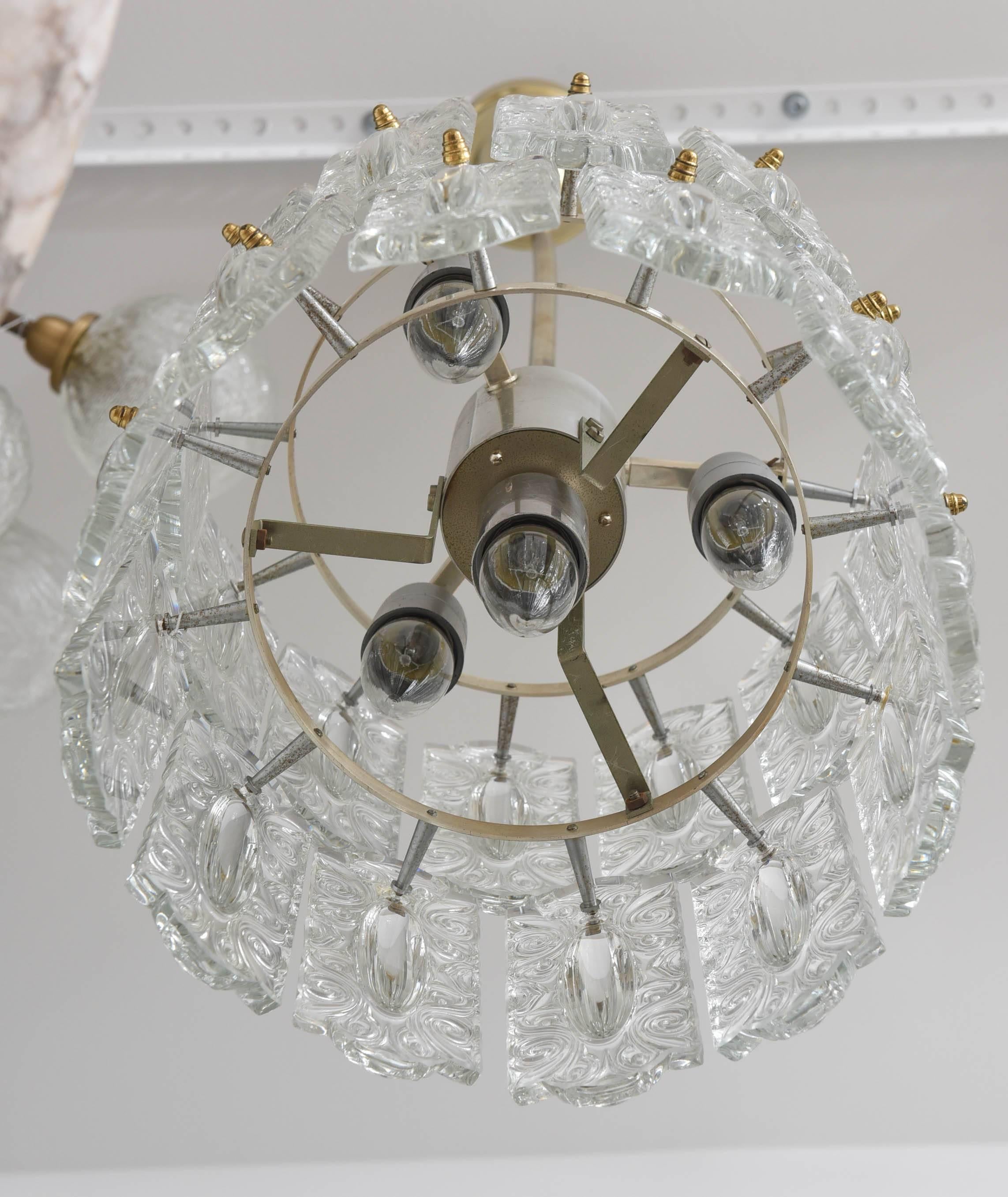 20th Century Hollywood Regency Polished Brass and Glass Chandelier, Germany, circa 1960s