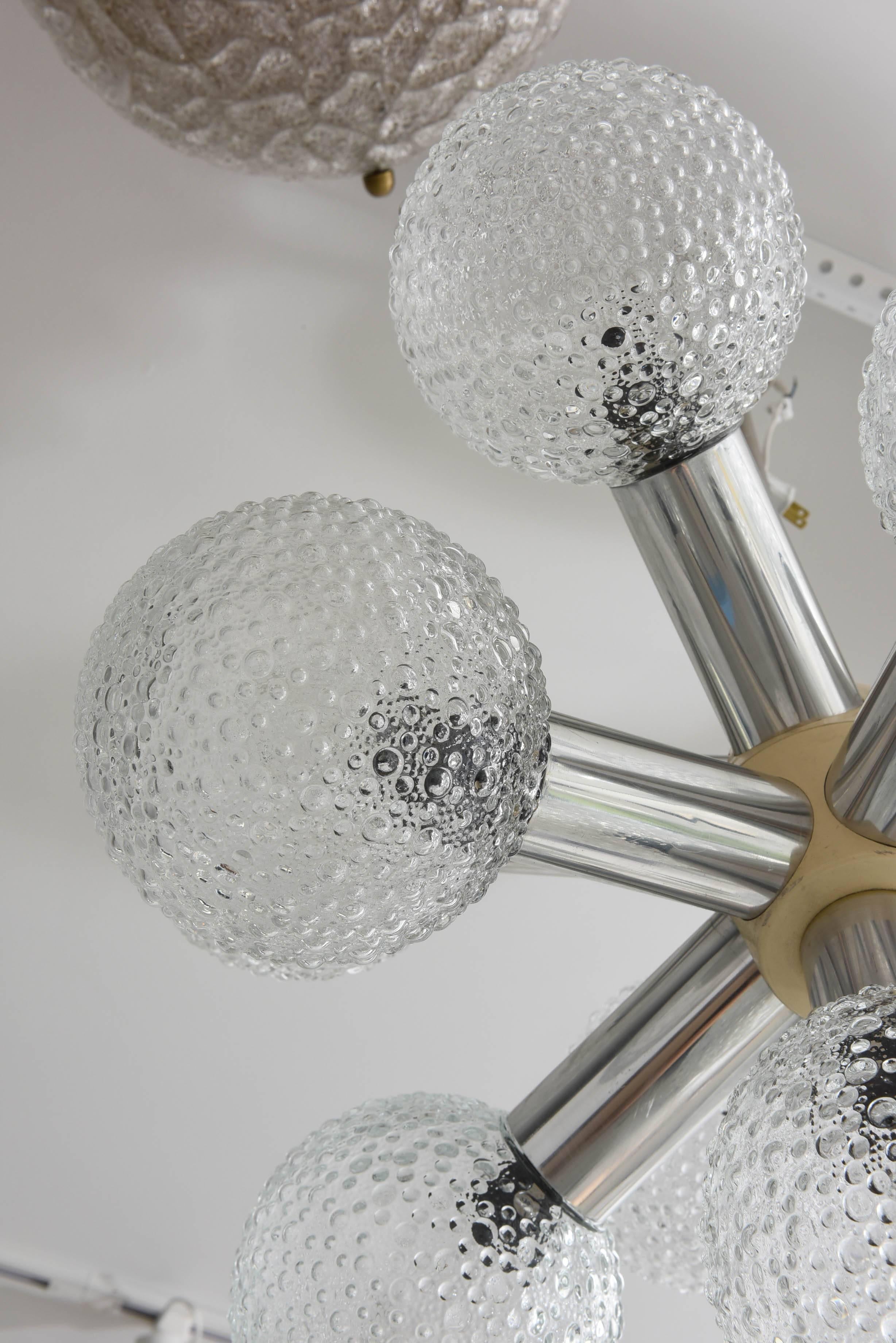 Mid-Century Modern Polished Chrome and  Bubble Glass Chandelier, Germany, 1960s In Good Condition In West Palm Beach, FL