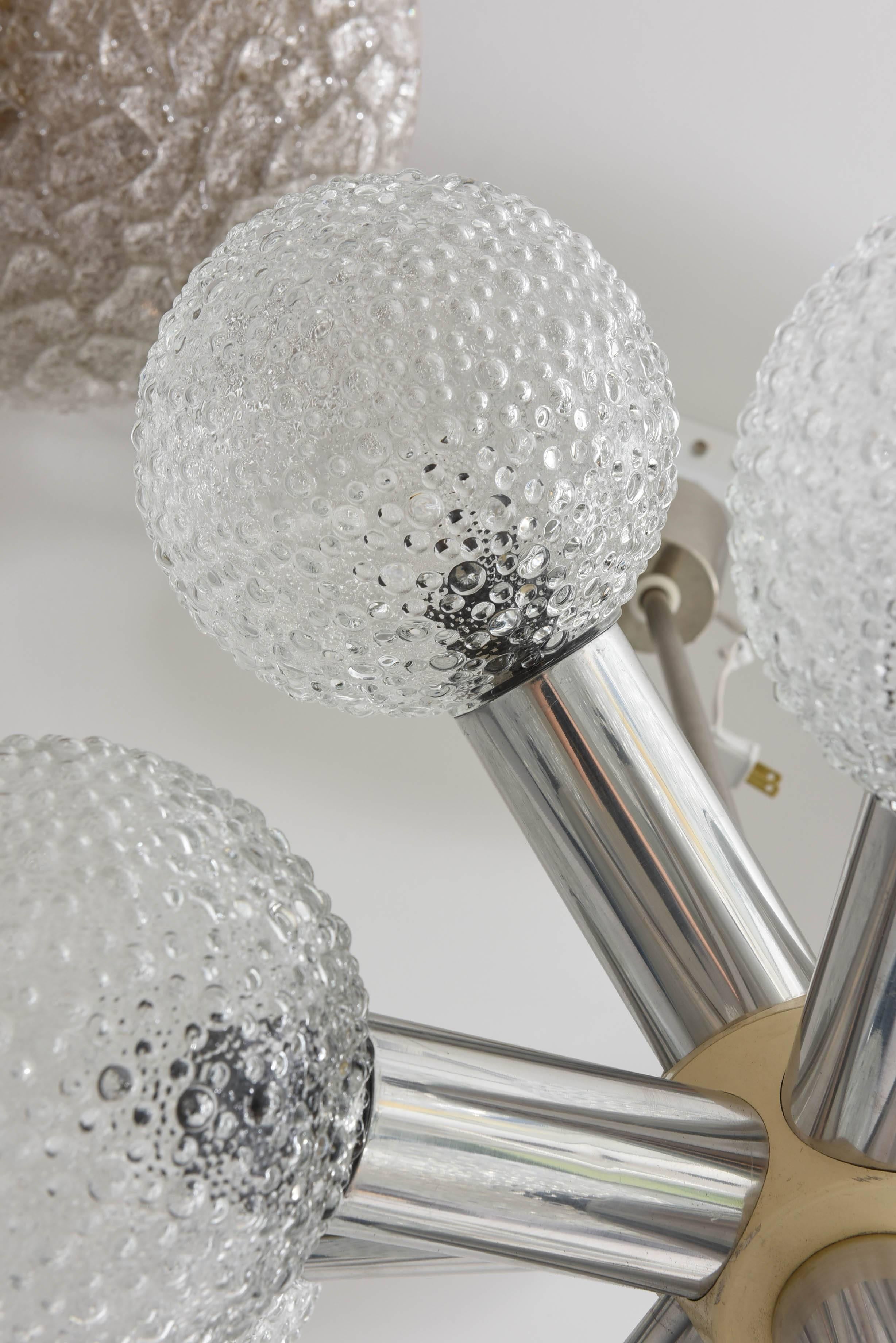 Mid-Century Modern Polished Chrome and  Bubble Glass Chandelier, Germany, 1960s 3