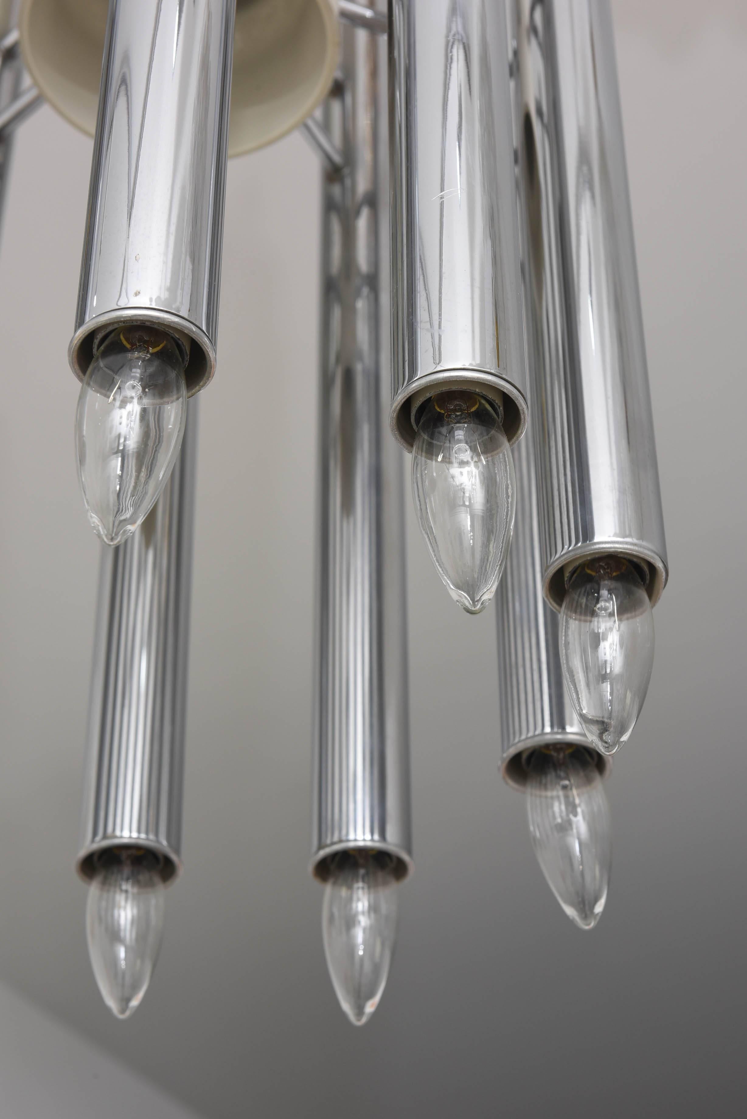 Italian Large-Scale, Polished Chrome, Modern Chandelier: Angelo Brotto, Italy, 1970s