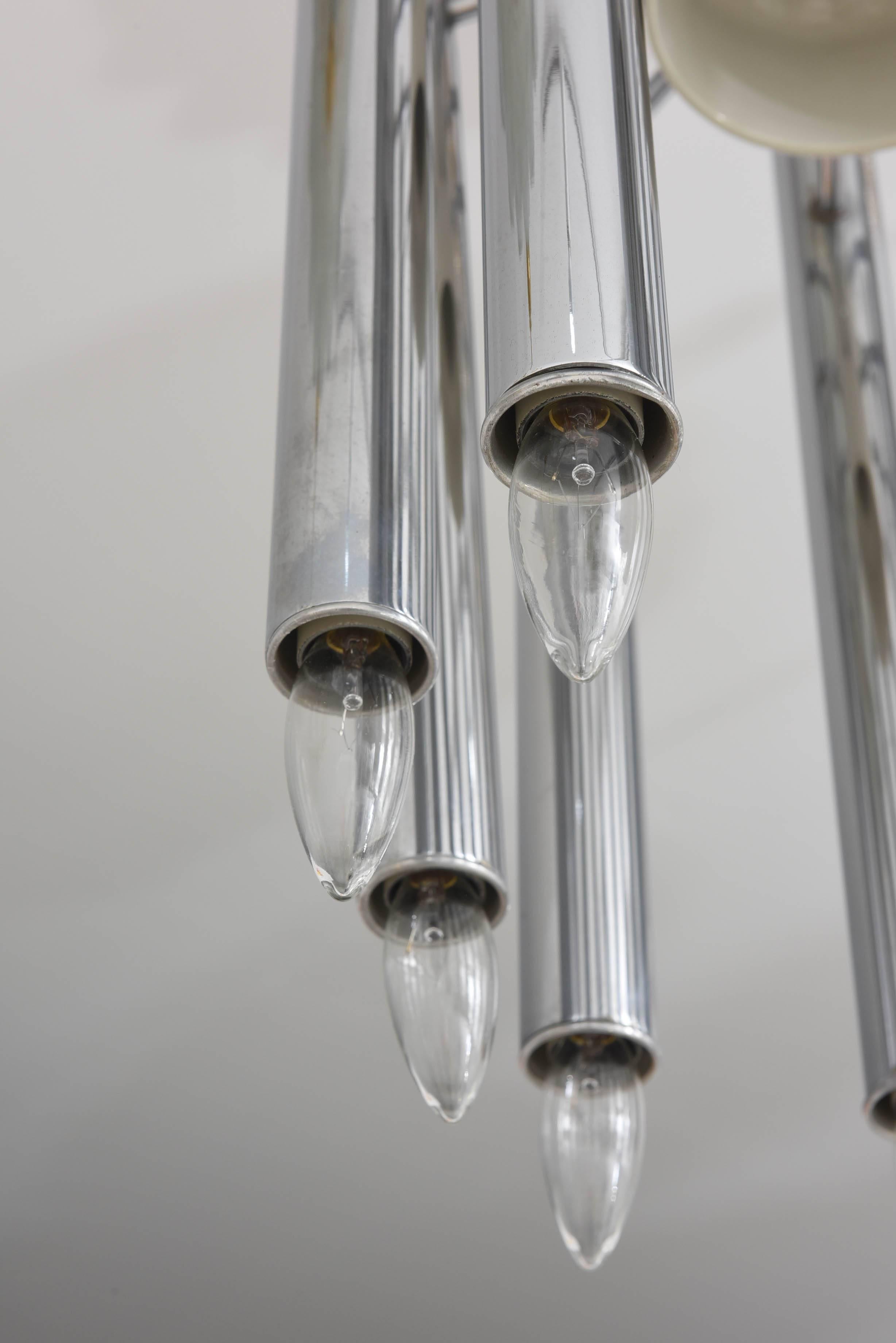 20th Century Large-Scale, Polished Chrome, Modern Chandelier: Angelo Brotto, Italy, 1970s