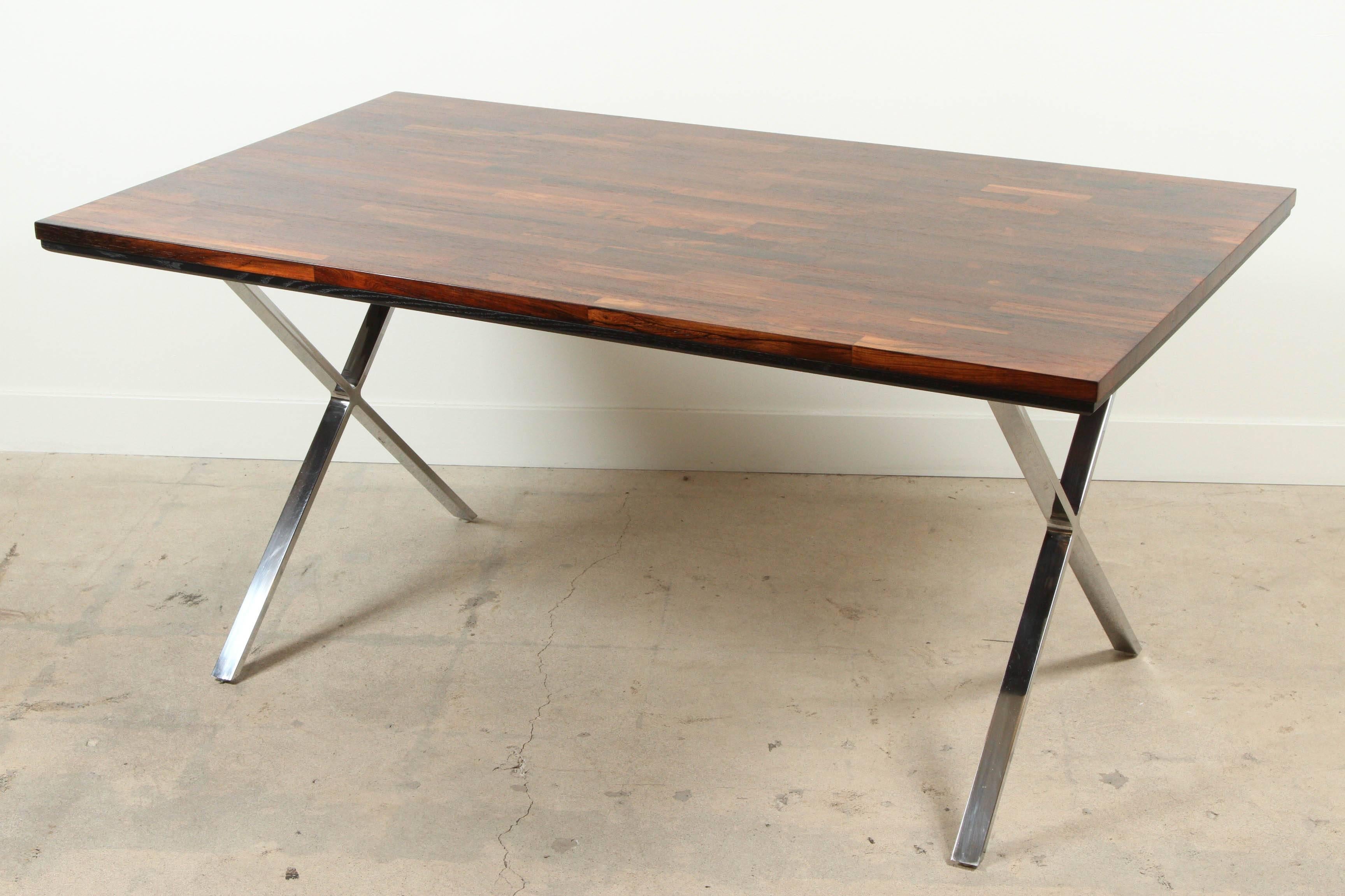 Solid Rosewood Desk with Stainless Base by Jules Heumann for Metropolitan Group In Excellent Condition In Los Angeles, CA