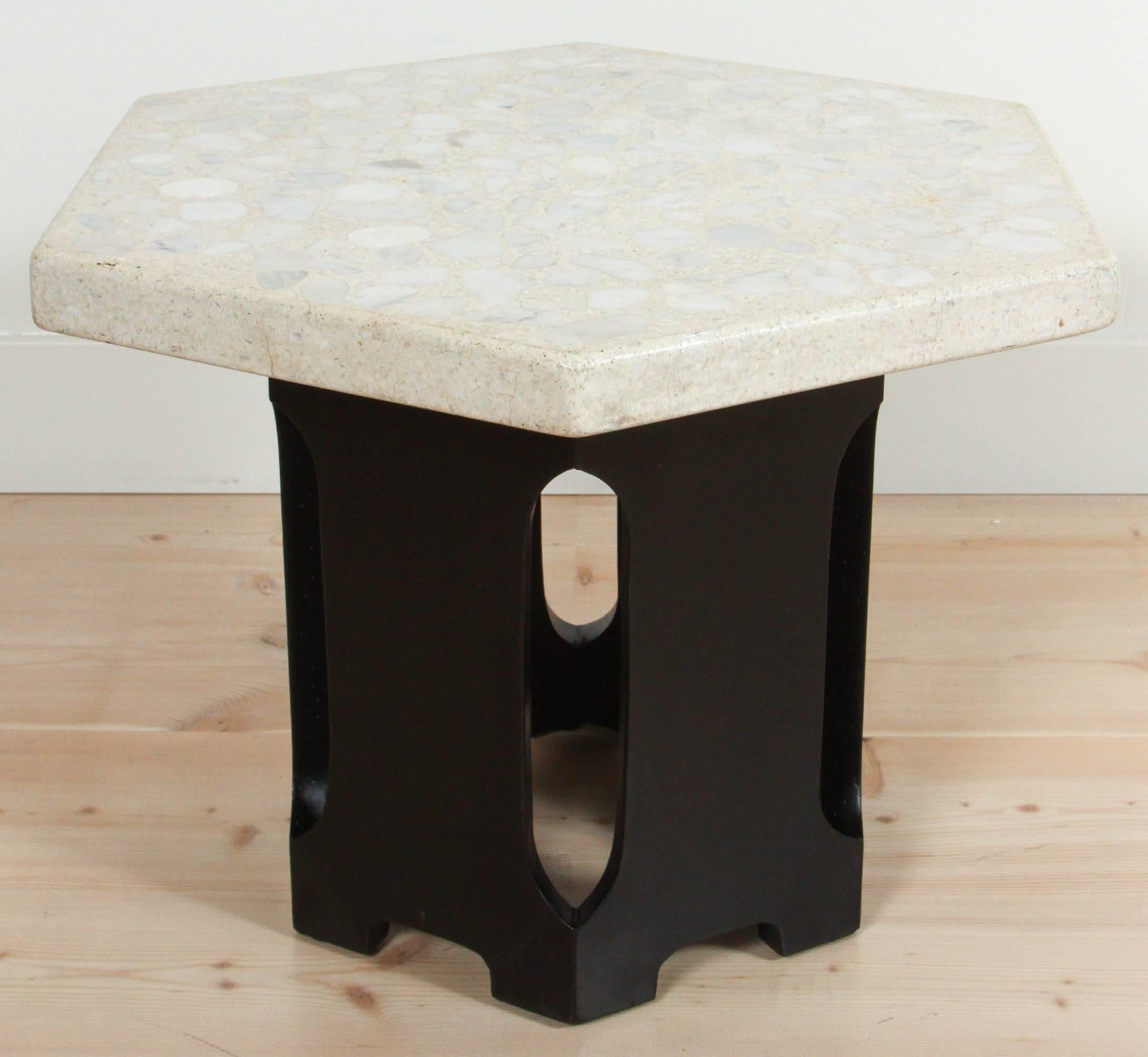 Terazzo and Walnut Hexagon Side Table by Harvey Probber In Excellent Condition In Los Angeles, CA