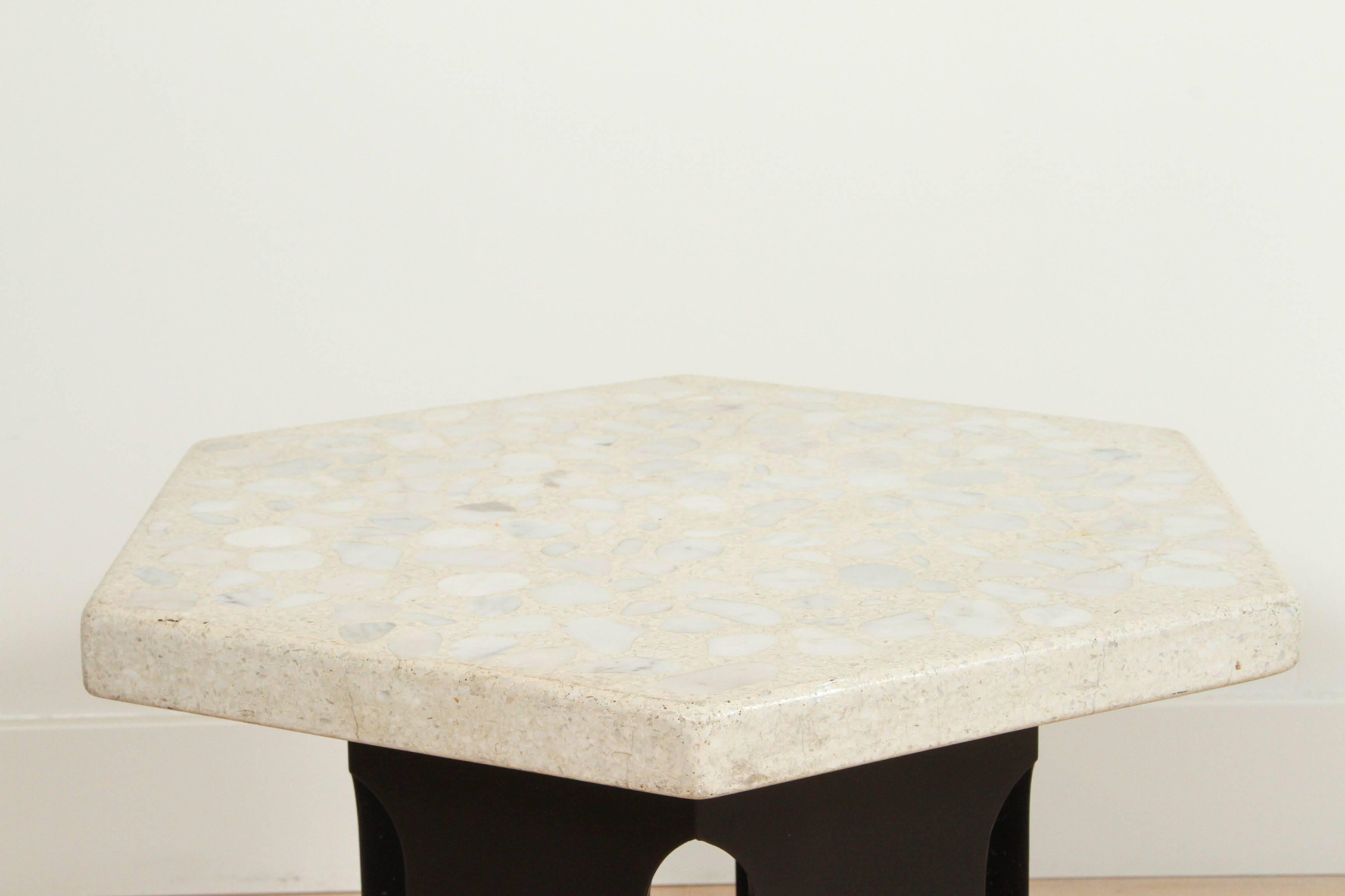 Mid-20th Century Terazzo and Walnut Hexagon Side Table by Harvey Probber