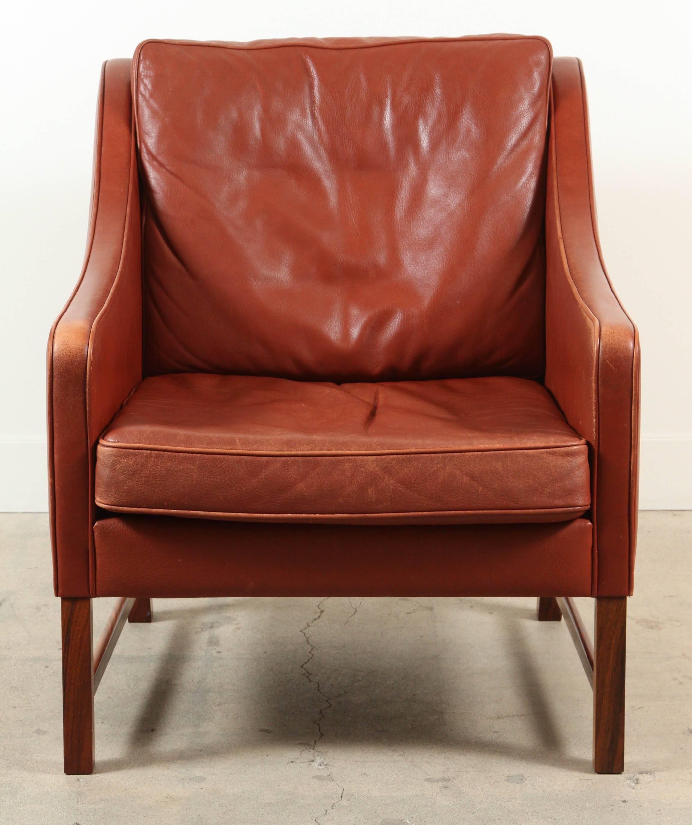 Danish Leather Club Chair by Frederik Kayser for Vatne Møbler In Excellent Condition In Los Angeles, CA