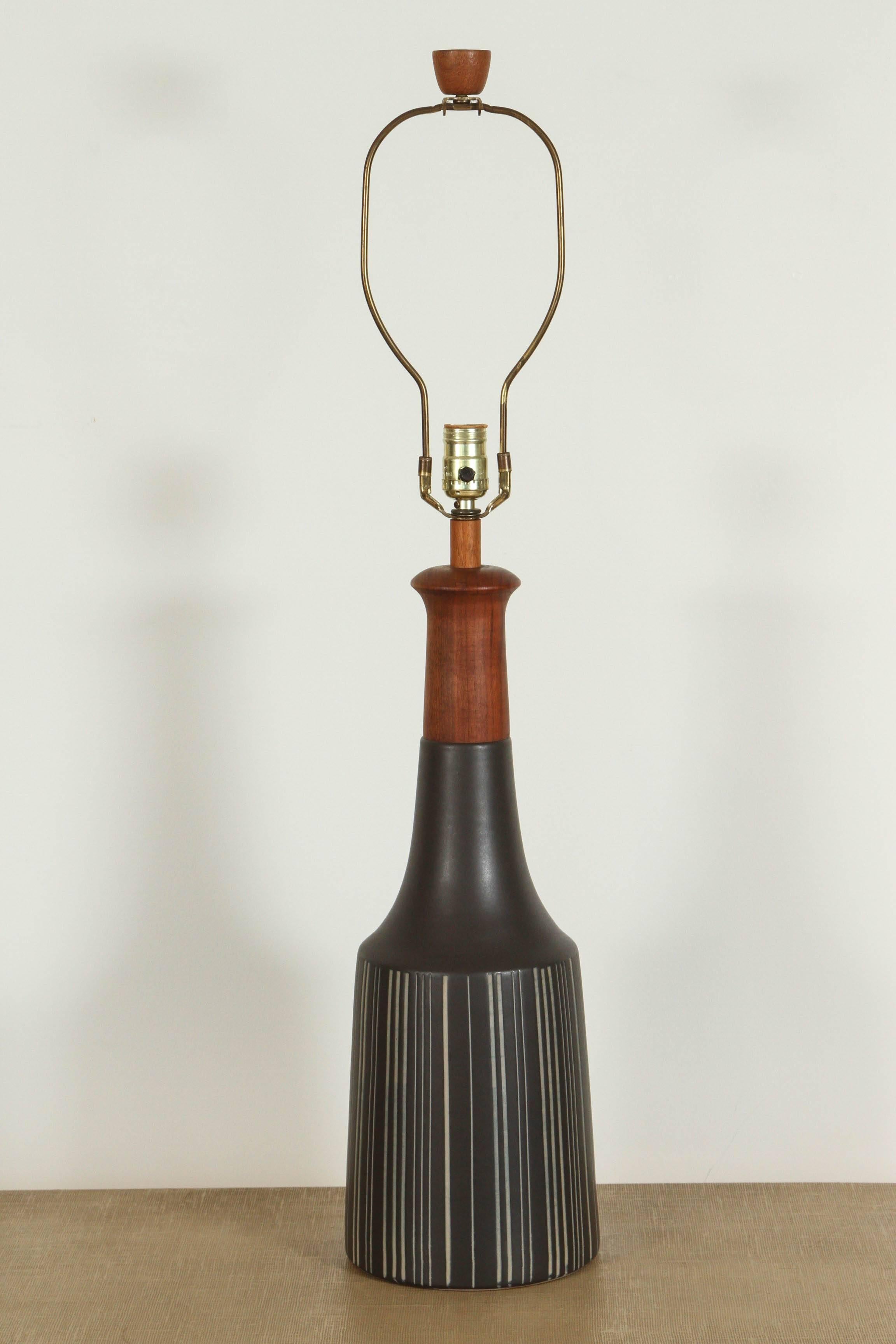 American Pair of Sgraffito Striped Martz Studio Lamps