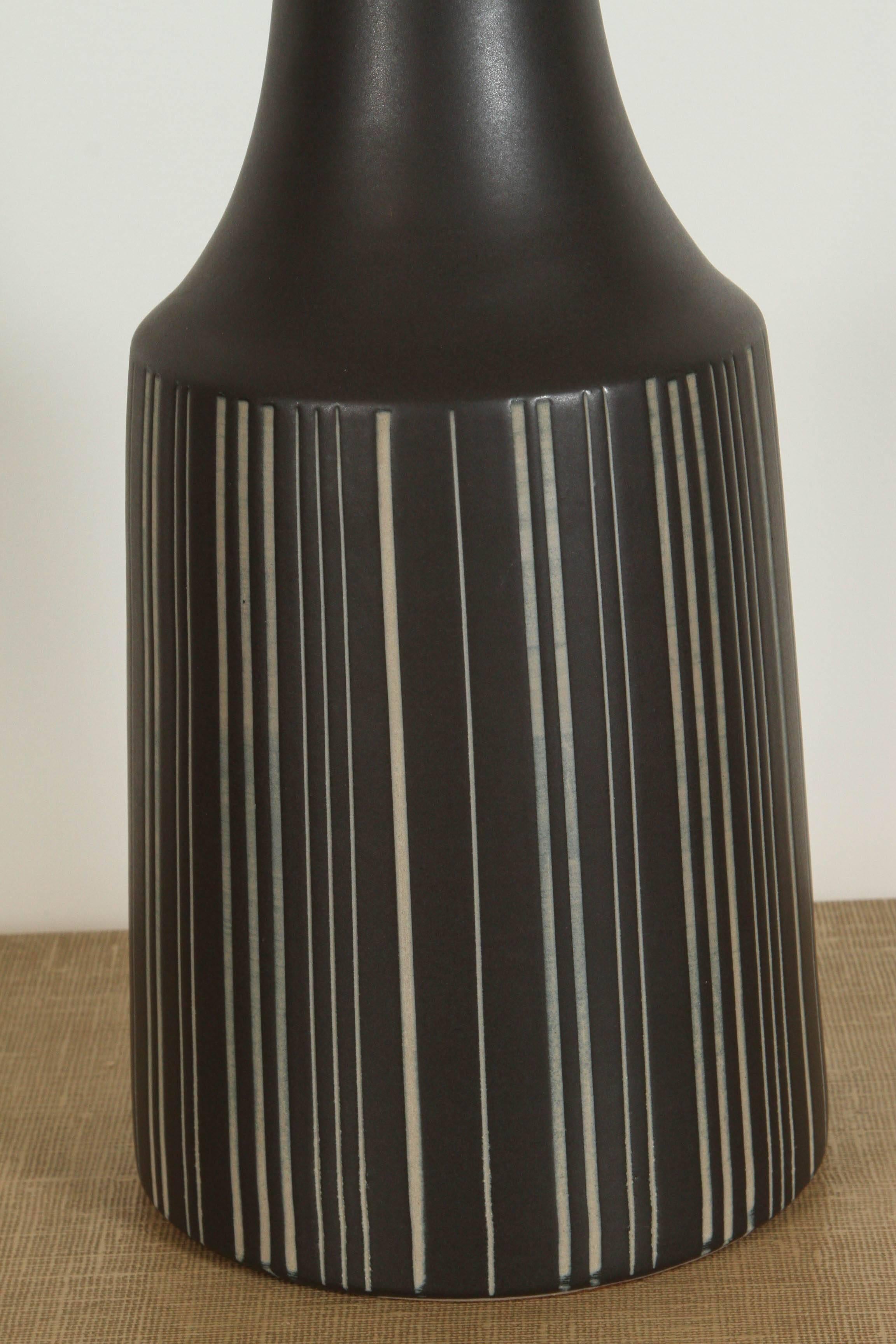 Mid-20th Century Pair of Sgraffito Striped Martz Studio Lamps