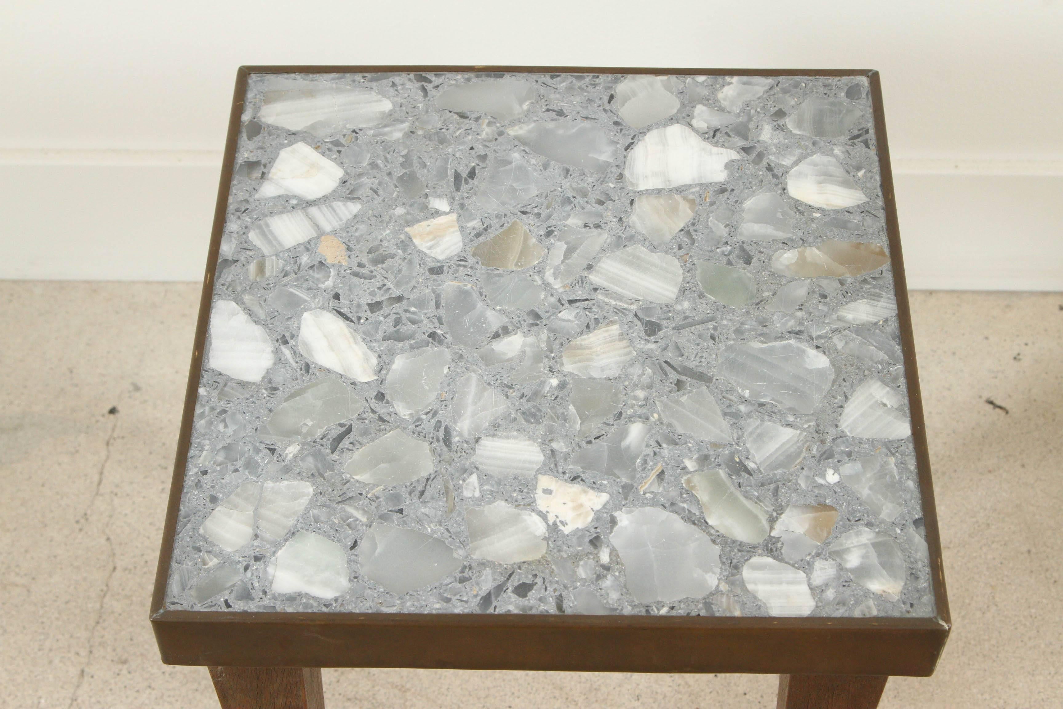 Mid-20th Century Pair of Italian Terrazzo Drinks Tables with Brass Details