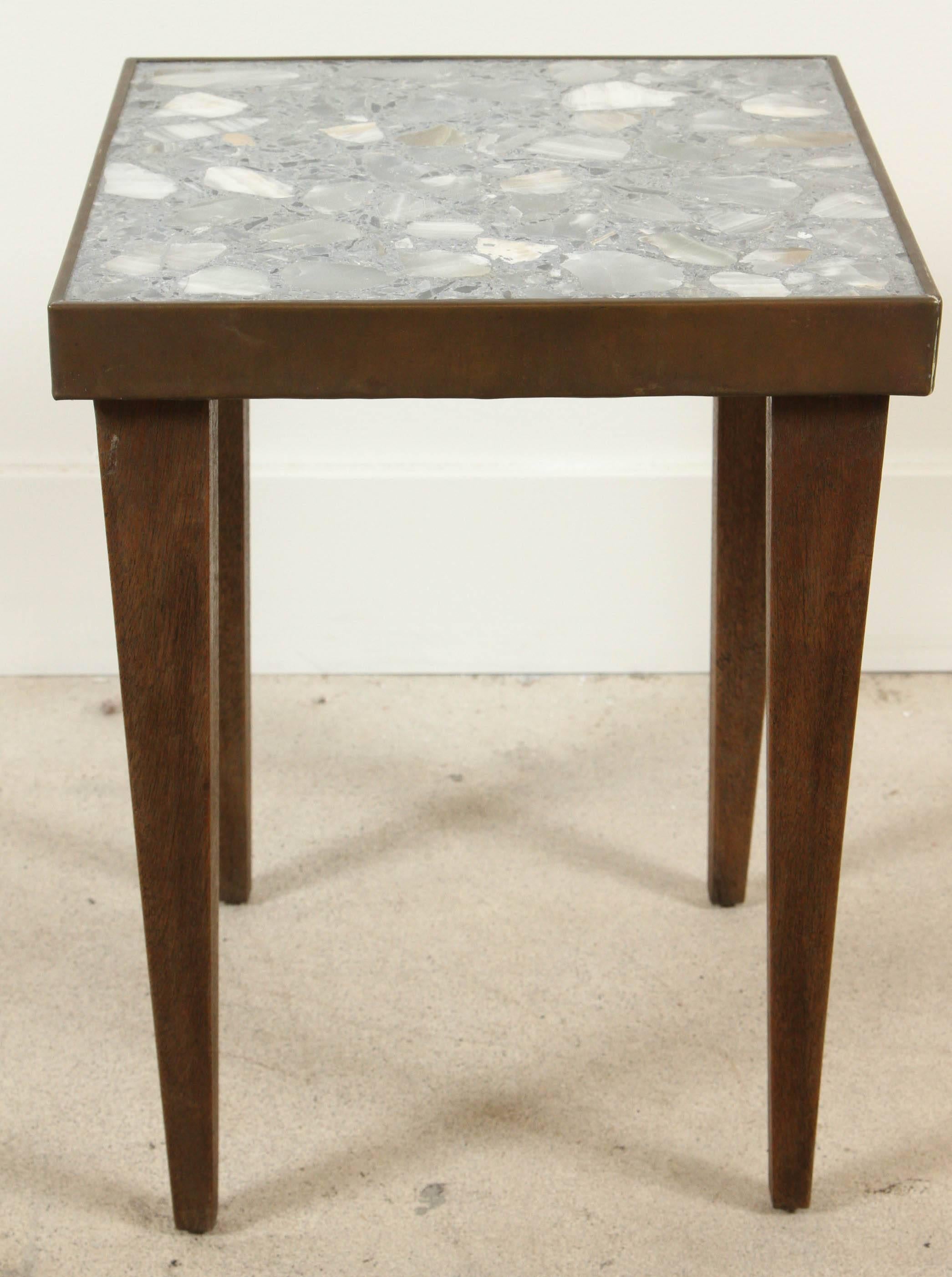 Pair of Italian Terrazzo Drinks Tables with Brass Details 1