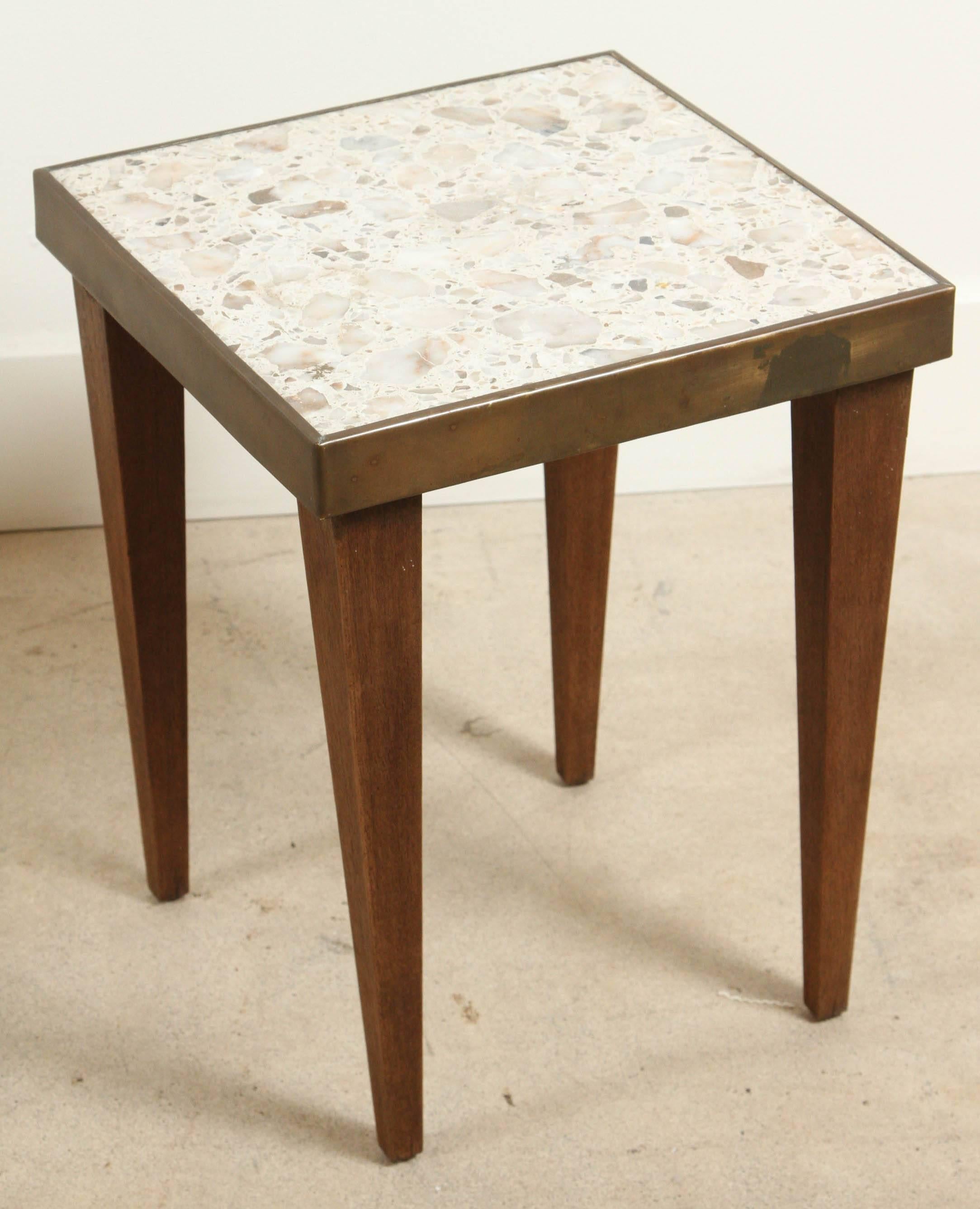 Pair of Italian Terrazzo Drinks Tables with Brass Details 3