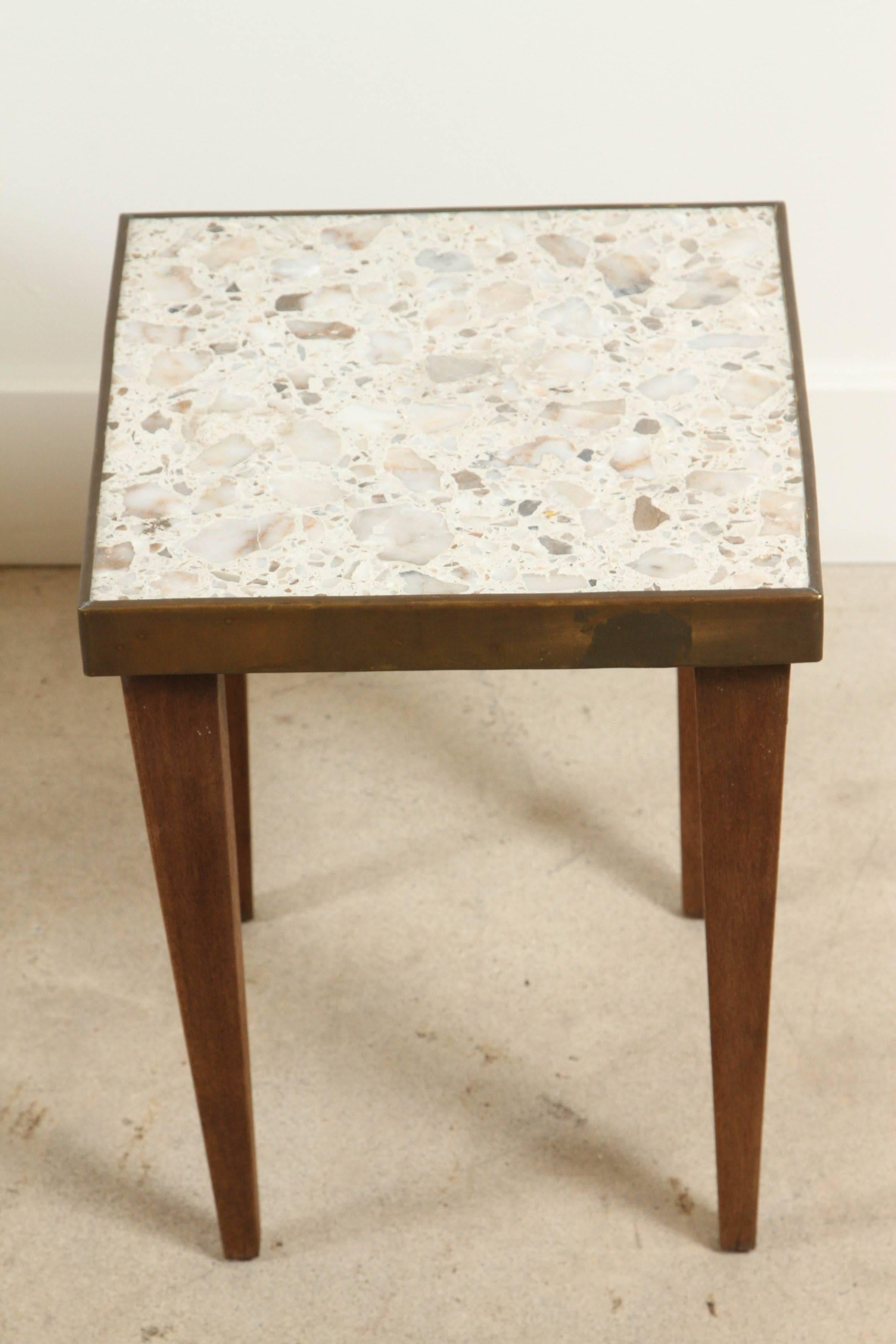 Pair of Italian Terrazzo Drinks Tables with Brass Details 4