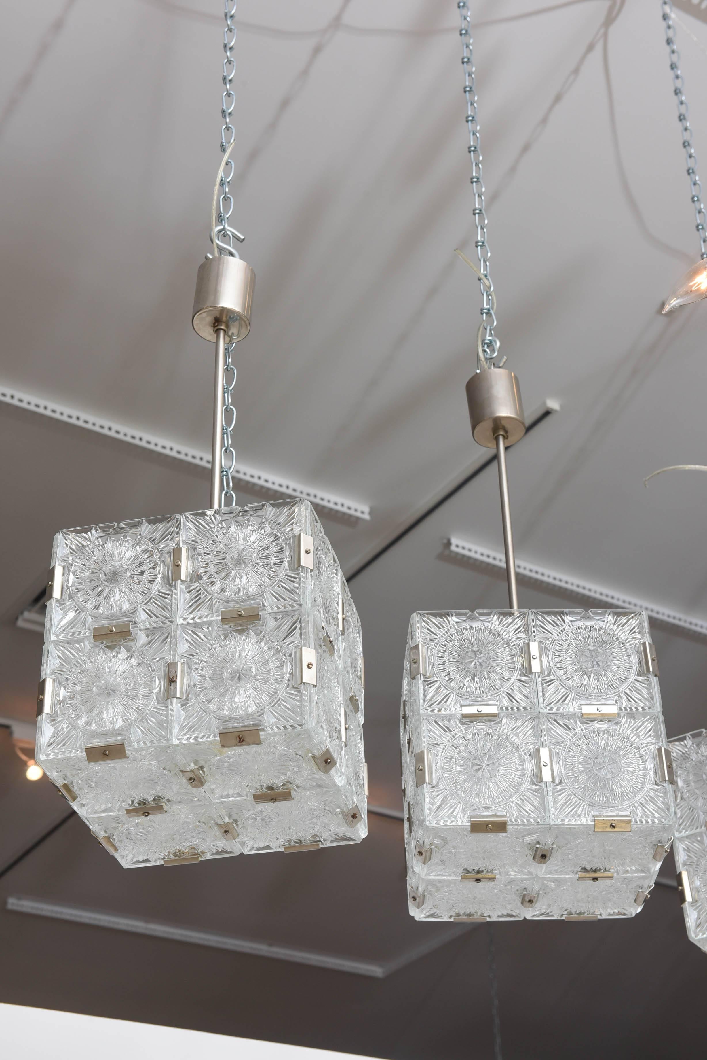 Austrian Two Pairs of Glass Kalmar Cube Light Fixtures For Sale