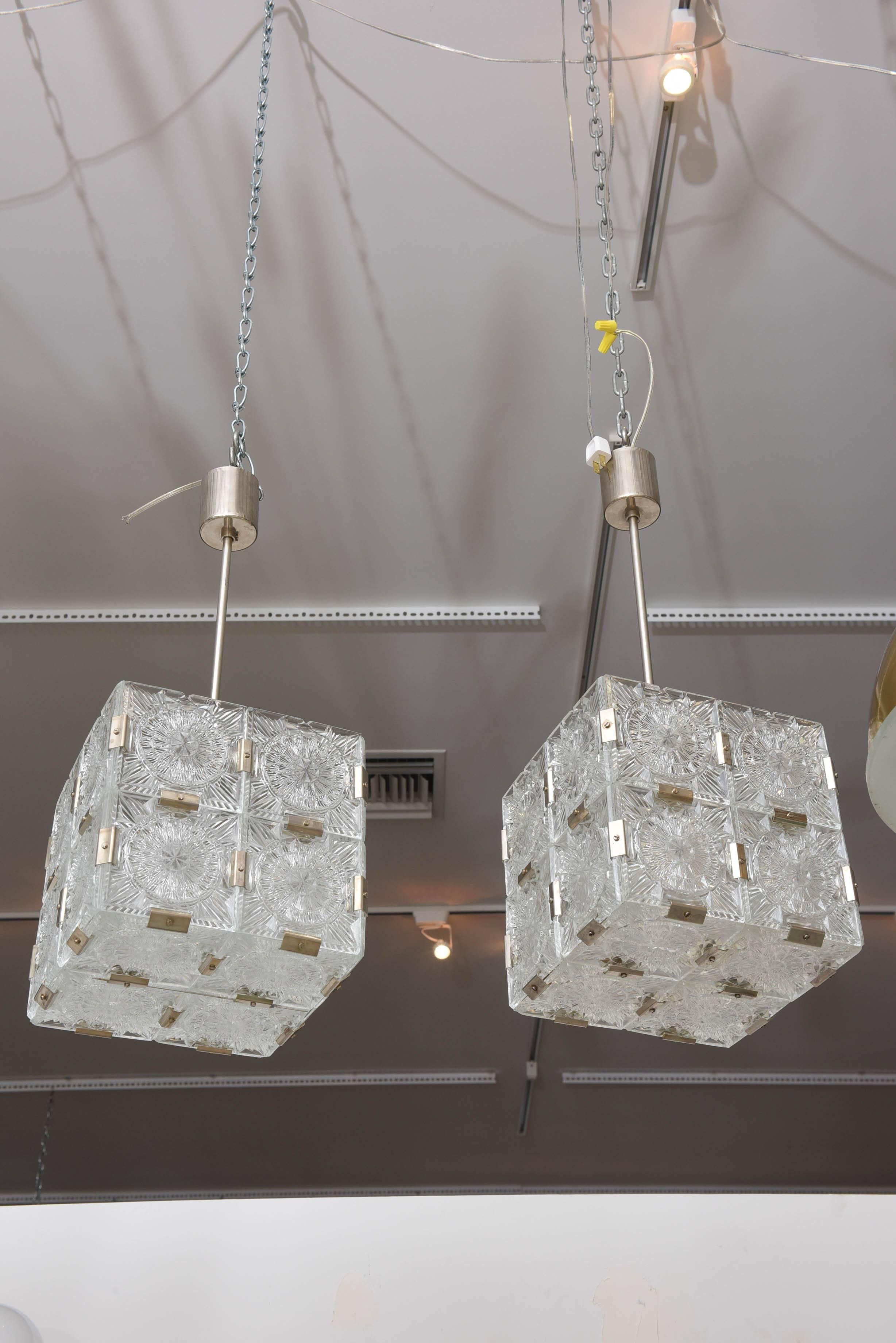 Two Pairs of Glass Kalmar Cube Light Fixtures For Sale 2