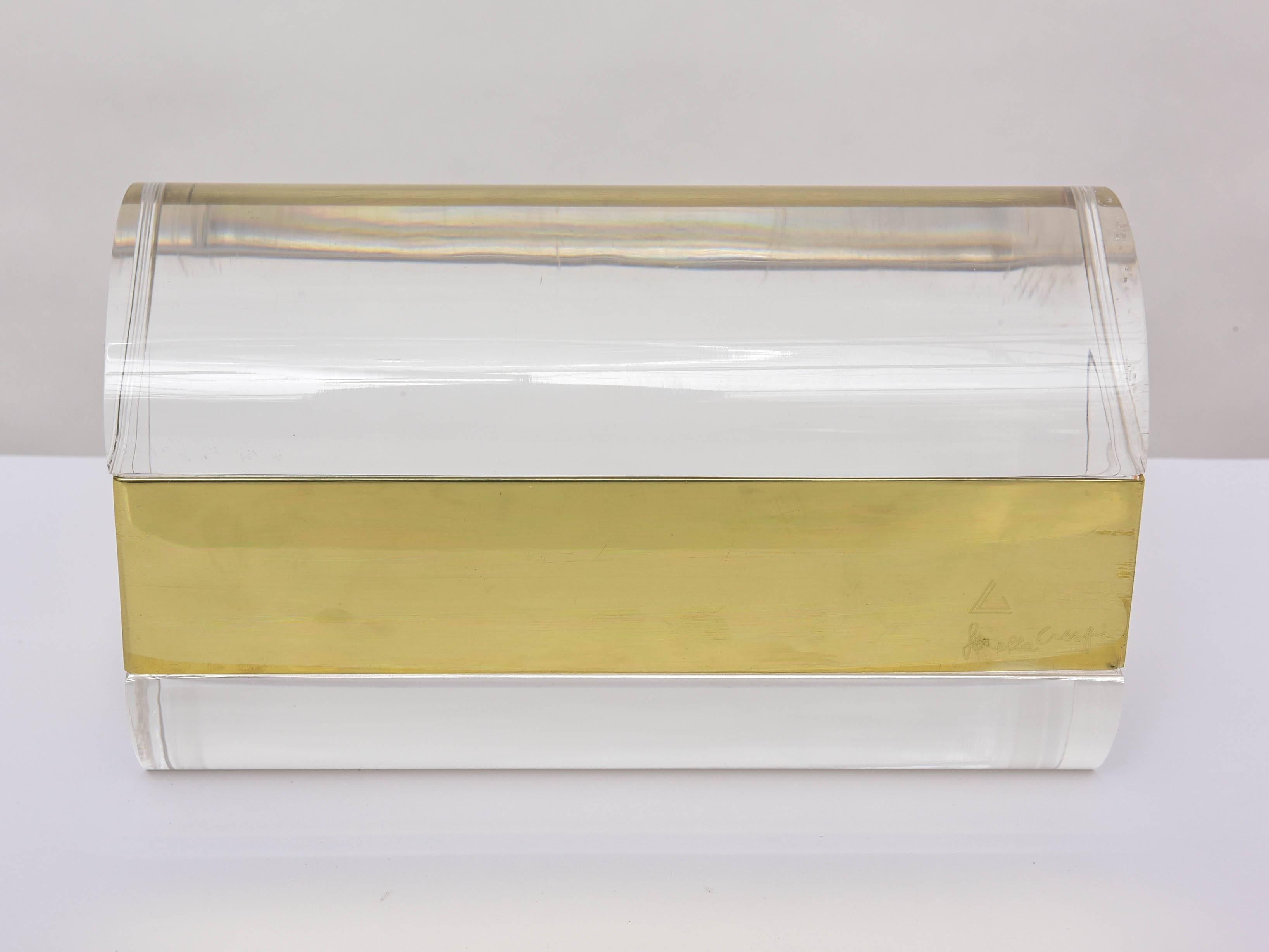 Lucite and brass jewelry box by Gabriella Crespi. Signed.