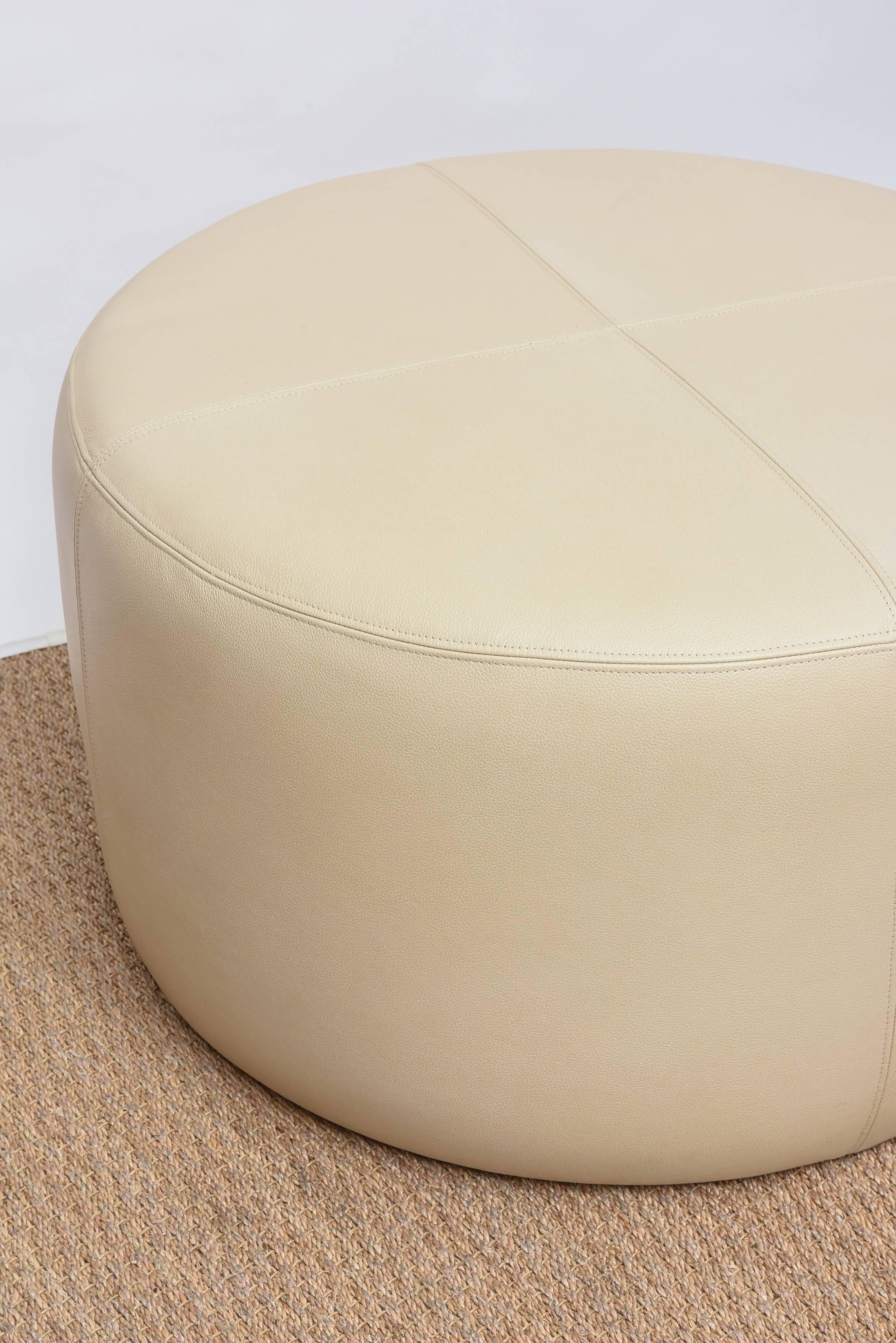 Embossed Modern Round Leather Ottoman, Pouf