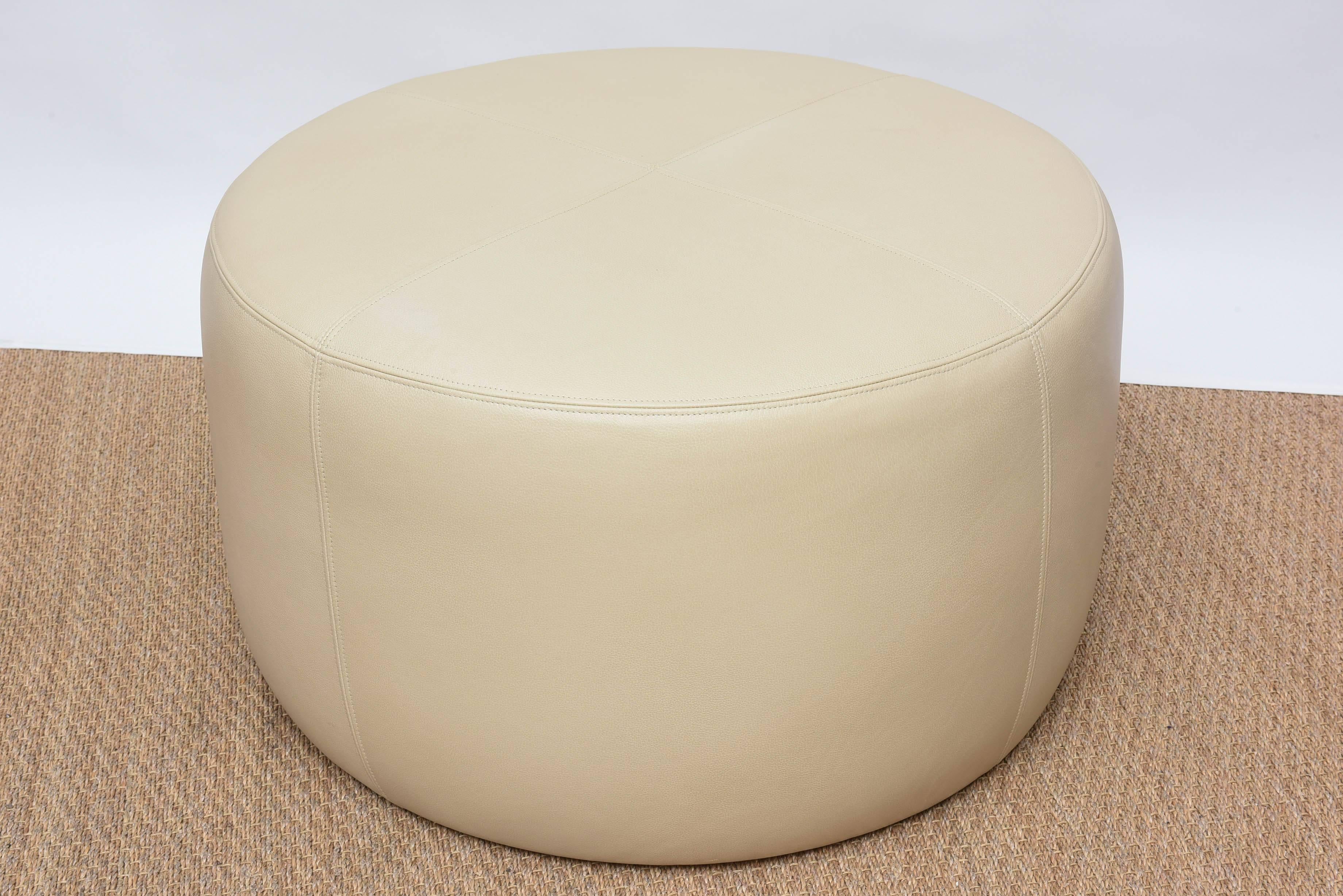 Contemporary Modern Round Leather Ottoman, Pouf