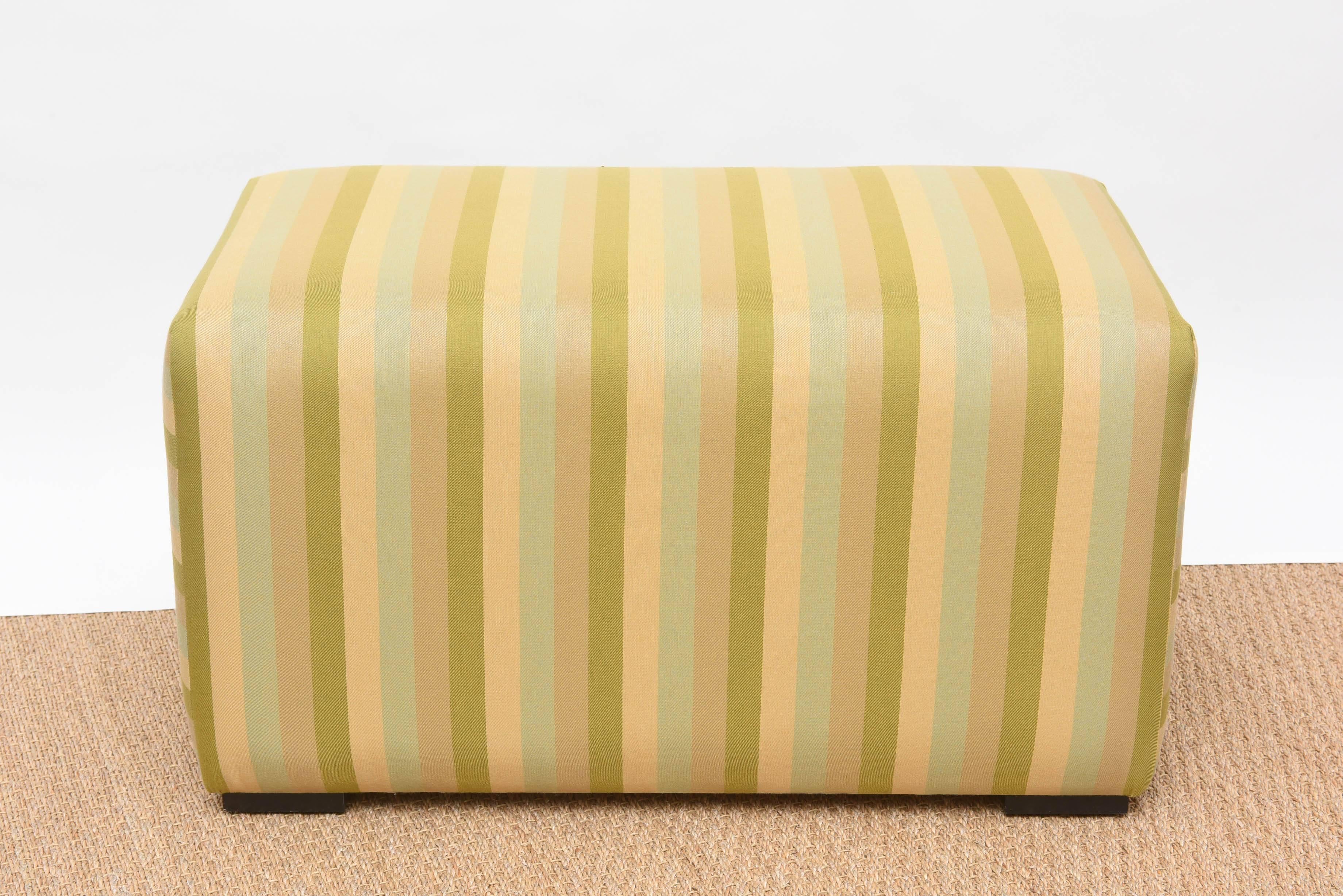 Modern Stripe ottoman in fabric. 
Recently reupholstered.