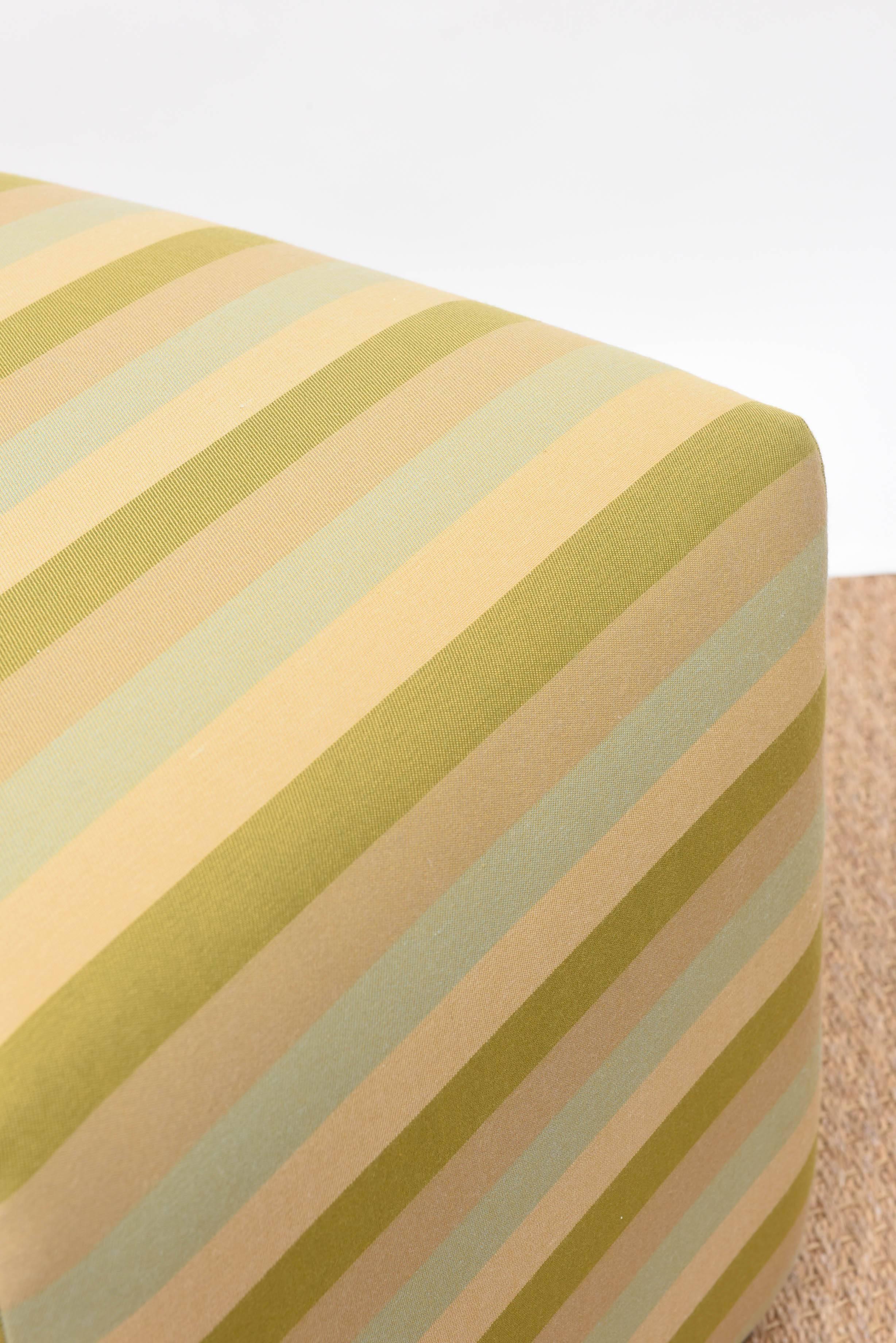 Modern Striped Rectangle Ottoman, Footstool Green, Baby Blue Fabric in vendita 2