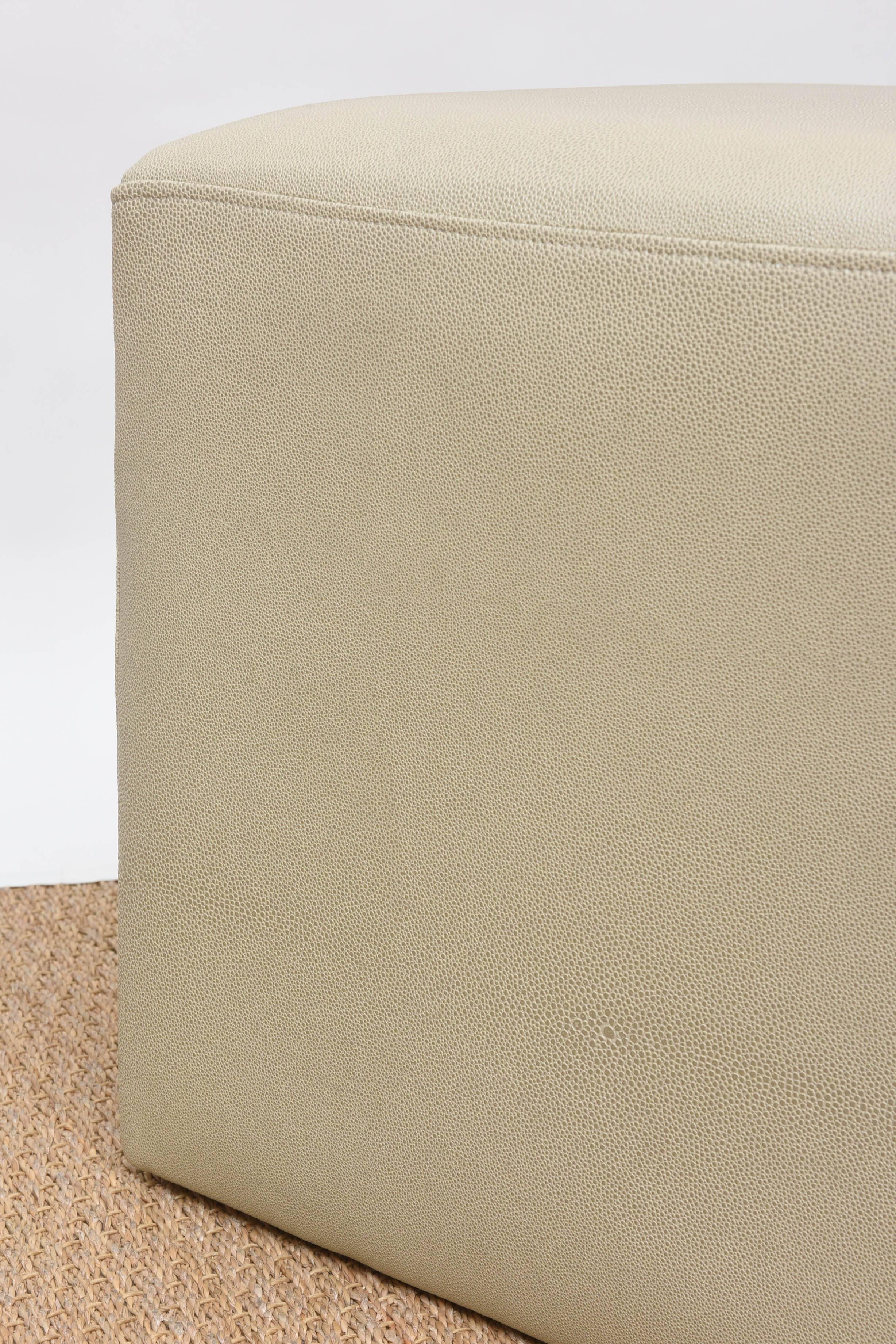 Contemporary Modern Pair of Ottomans in Faux Shagreen